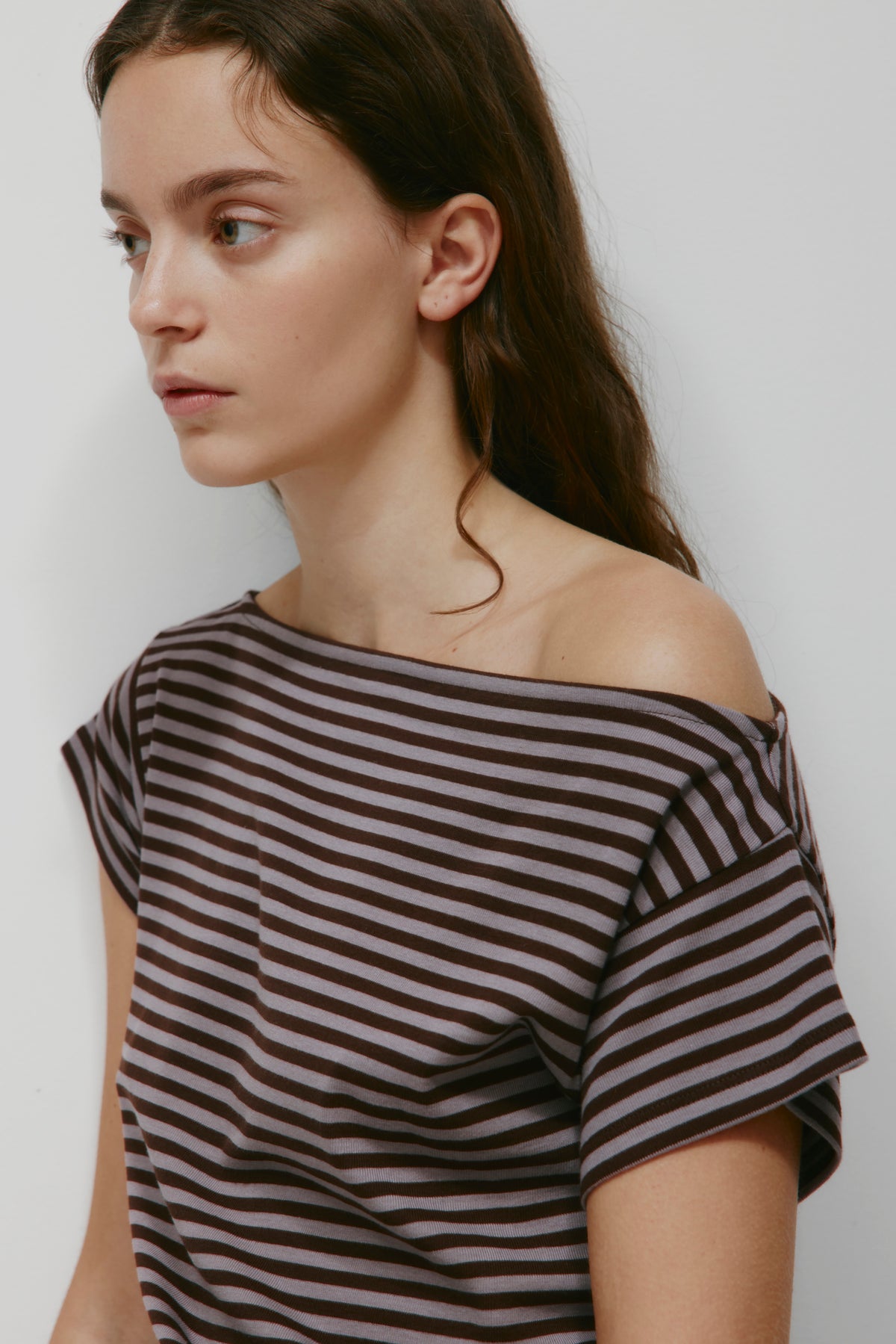 Women's Boatneck Banded Tee in Dusty Grape/Espresso