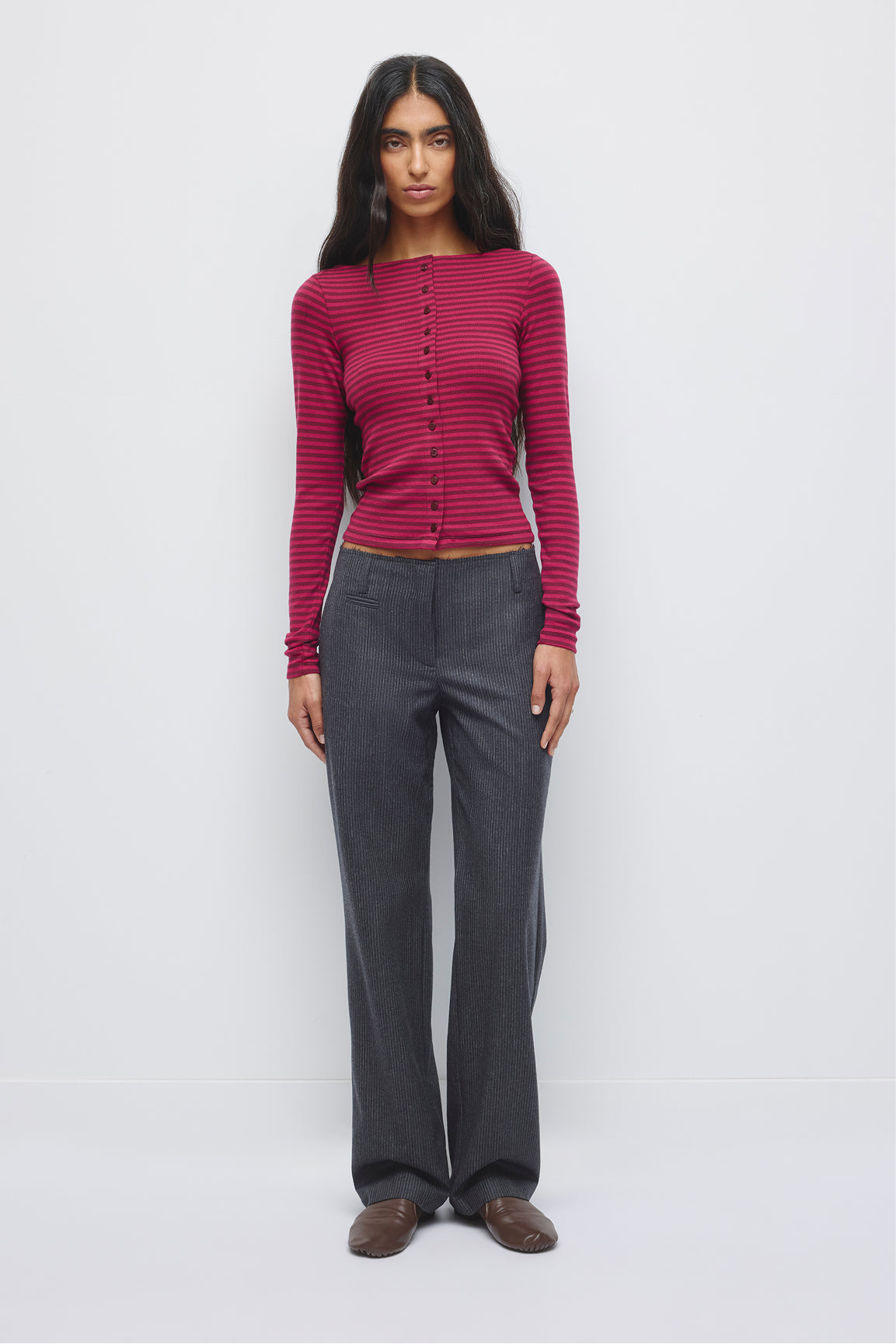 Women's Boatneck Cardigan in Sangria/Tawny Port
