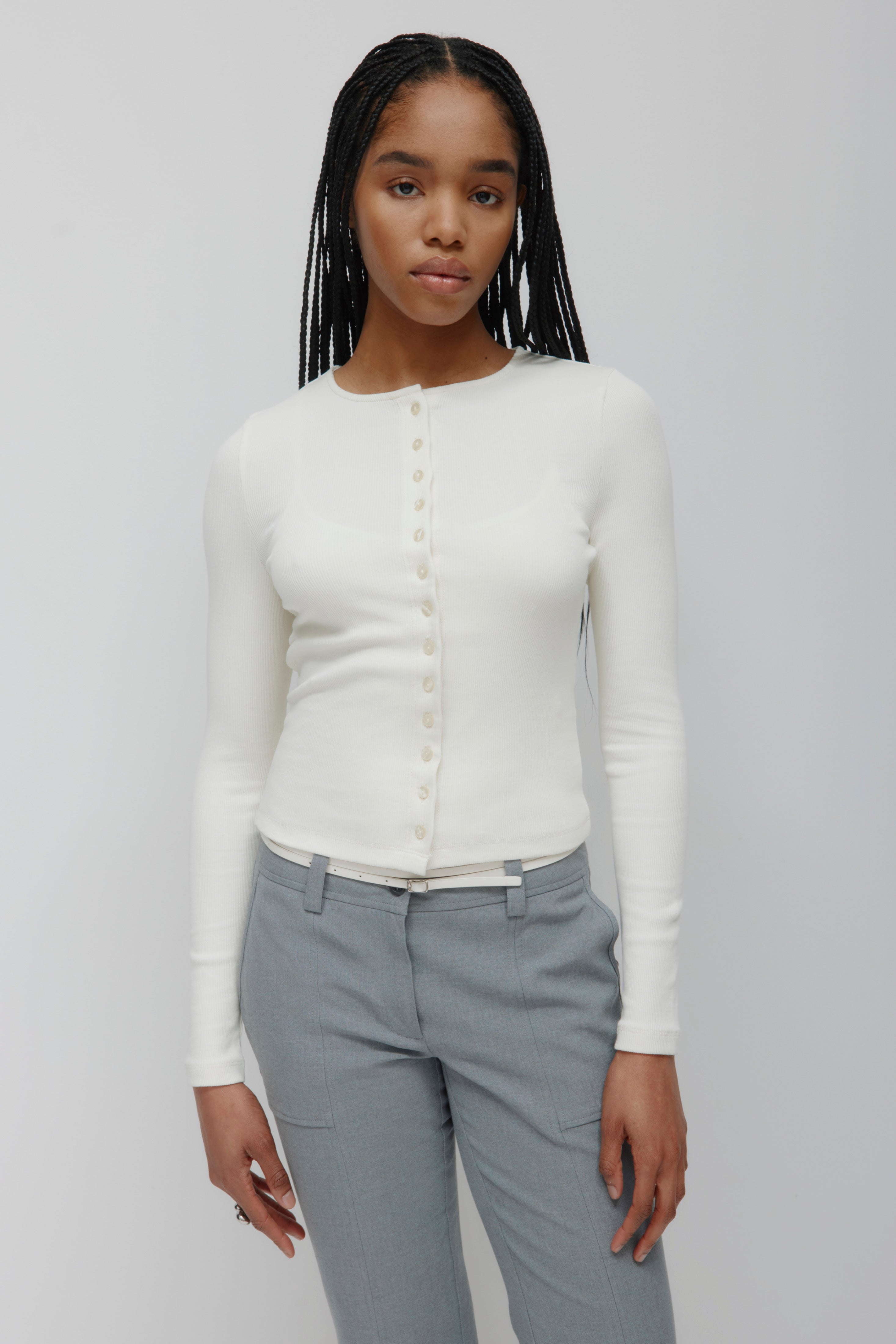 Cardigan à col ras du cou pour femmes en guimauve