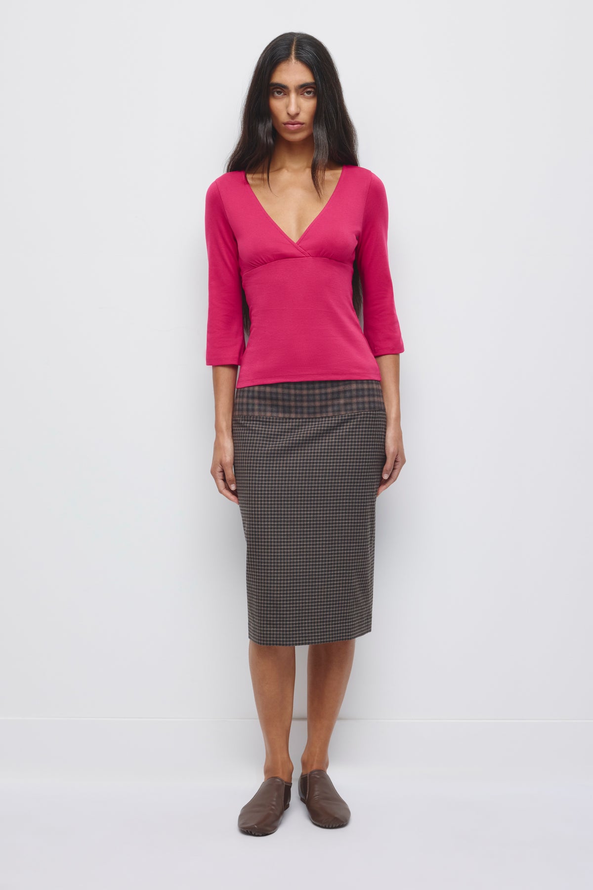 Women's Crossover 3/4 Sleeve Top in Sangria