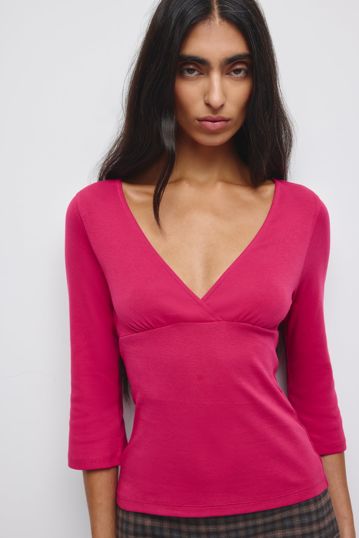 Women's Crossover 3/4 Sleeve Top in Sangria