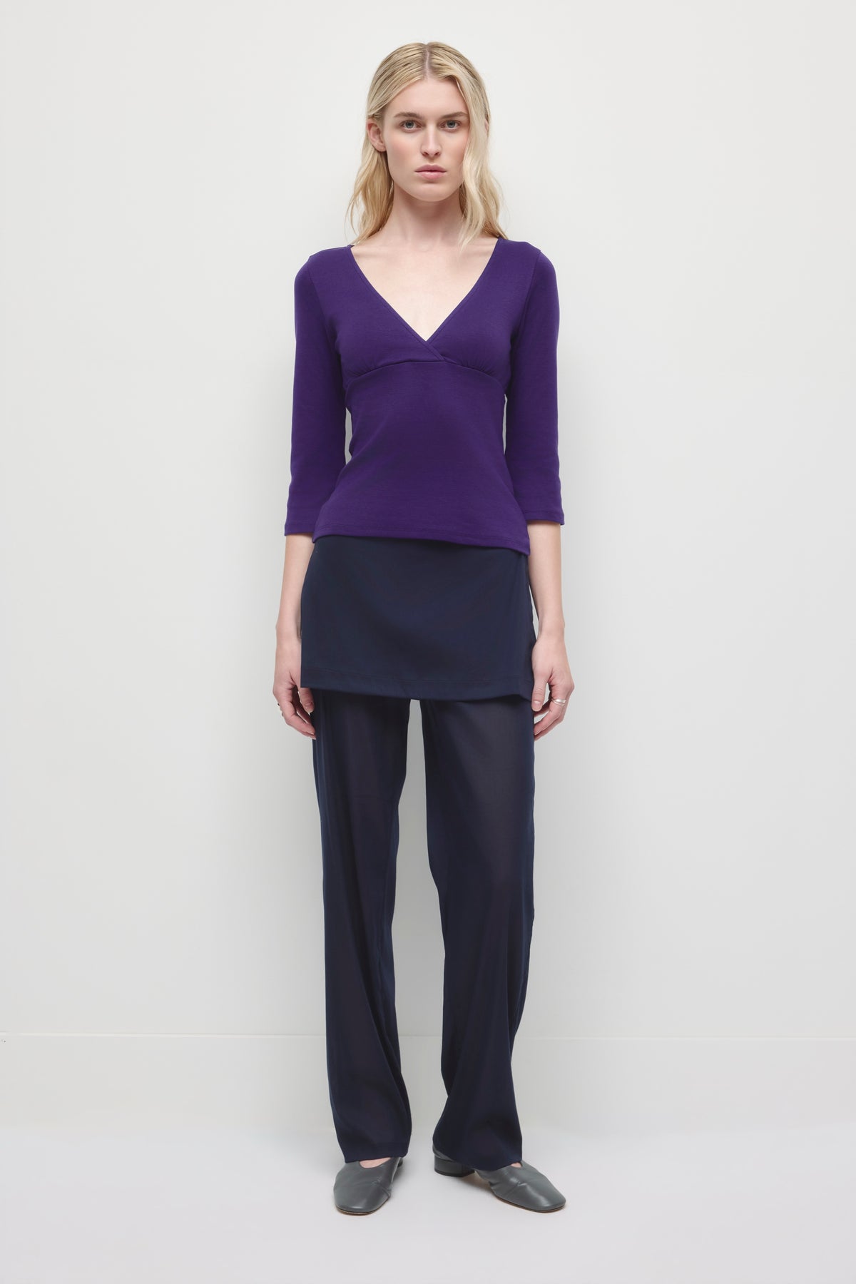 Women's Crossover 3/4 Sleeve Top in Deep Purple