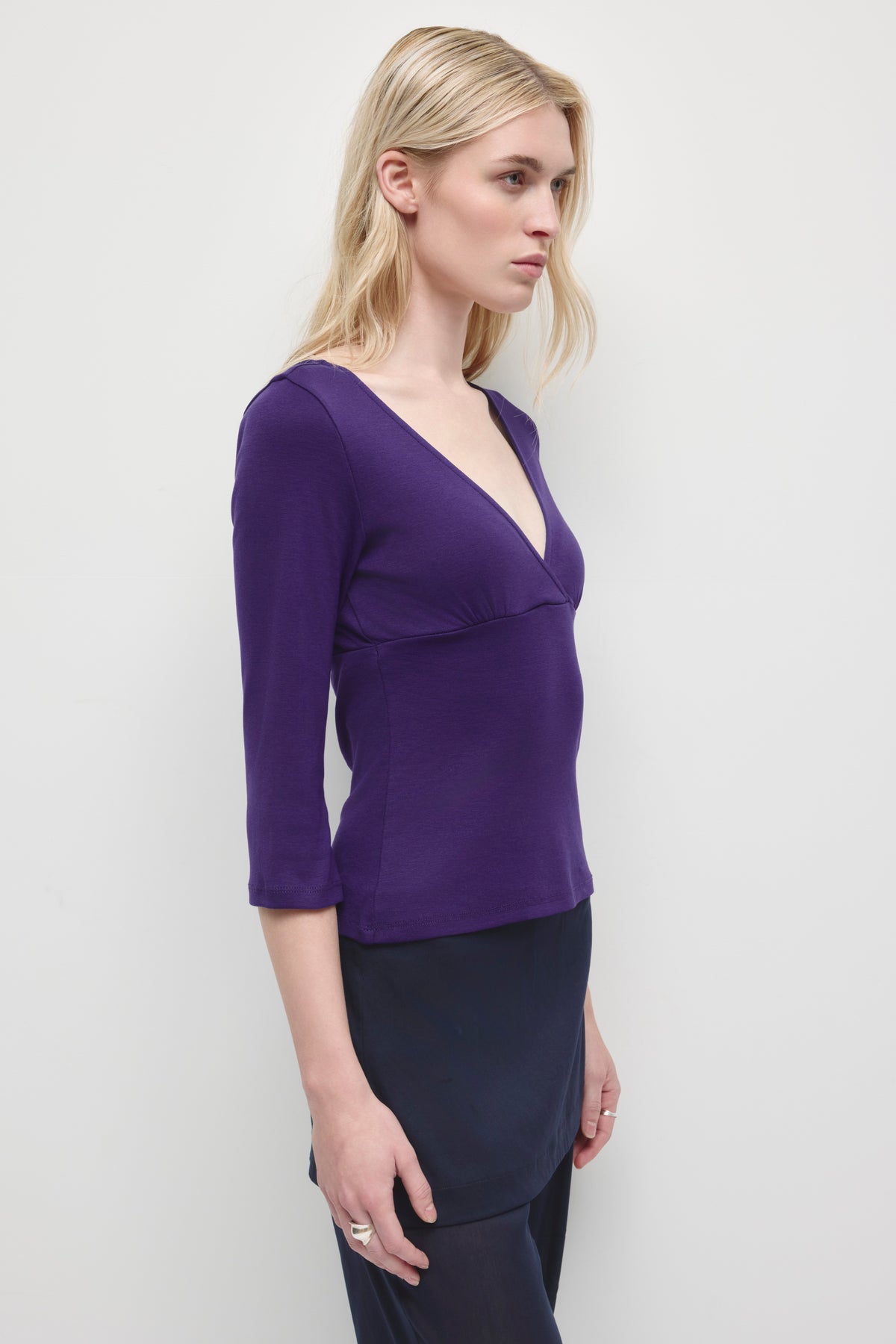 Women's Crossover 3/4 Sleeve Top in Deep Purple