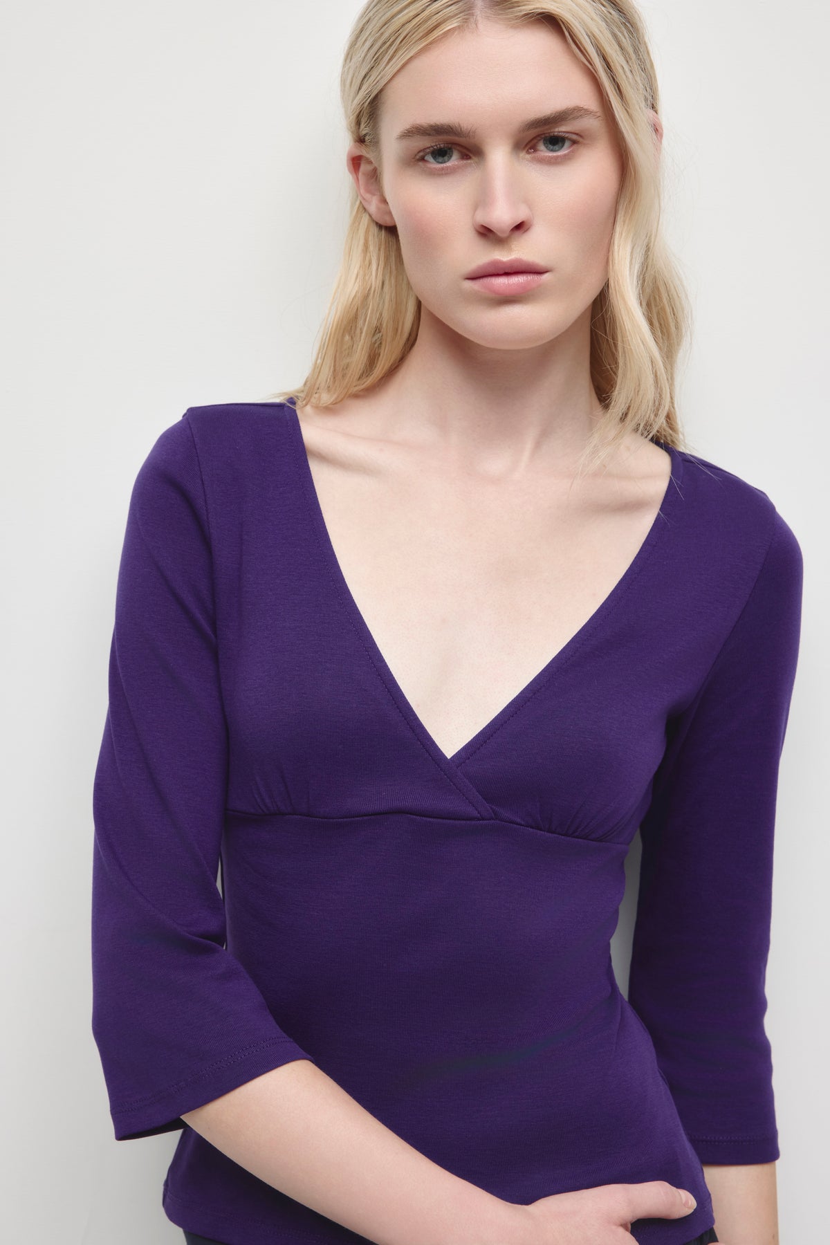 Women's Crossover 3/4 Sleeve Top in Deep Purple
