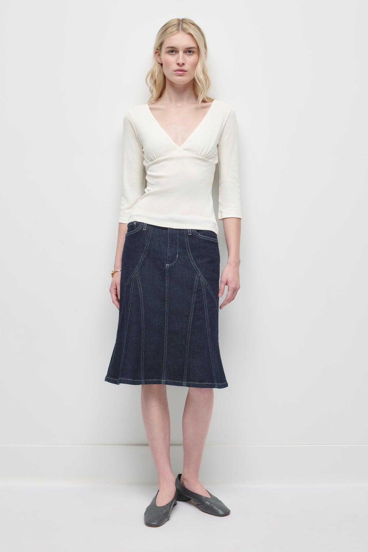 Women's Crossover 3/4 Sleeve Top in Marshmallow