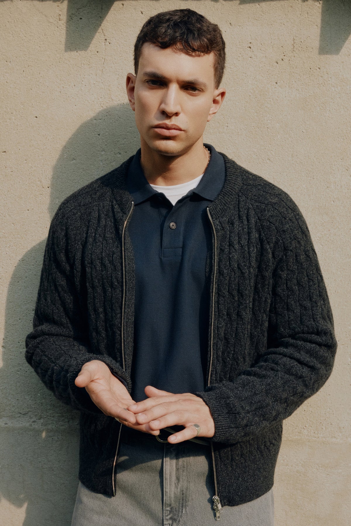 Men's Cable Stitch Cardigan in Charcoal