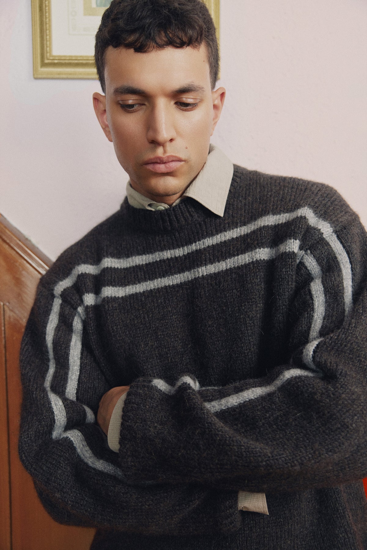 Men's Ali Crewneck Sweater in Brown/Charcoal