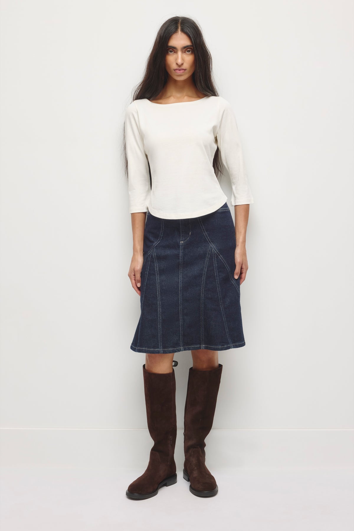 Women's Curved Hem 3/4 Sleeve in Marshmallow