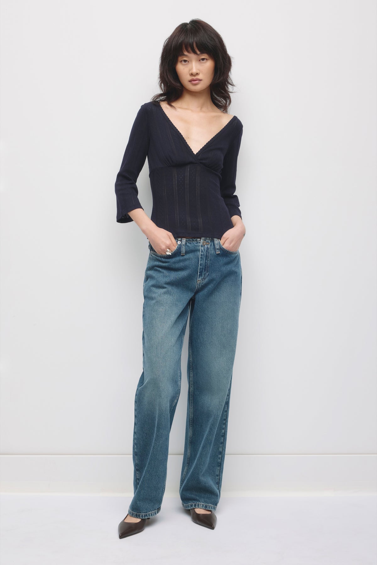 Women's Dalia Pointelle 3/4 Sleeve in Deep Ocean
