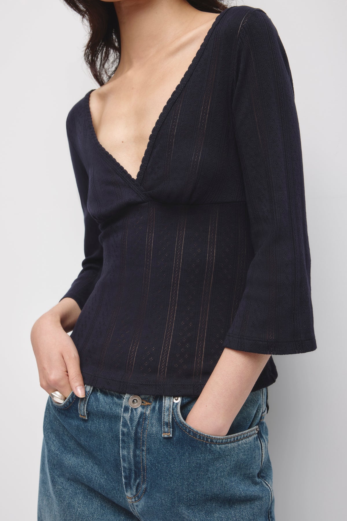 Women's Dalia Pointelle 3/4 Sleeve in Deep Ocean