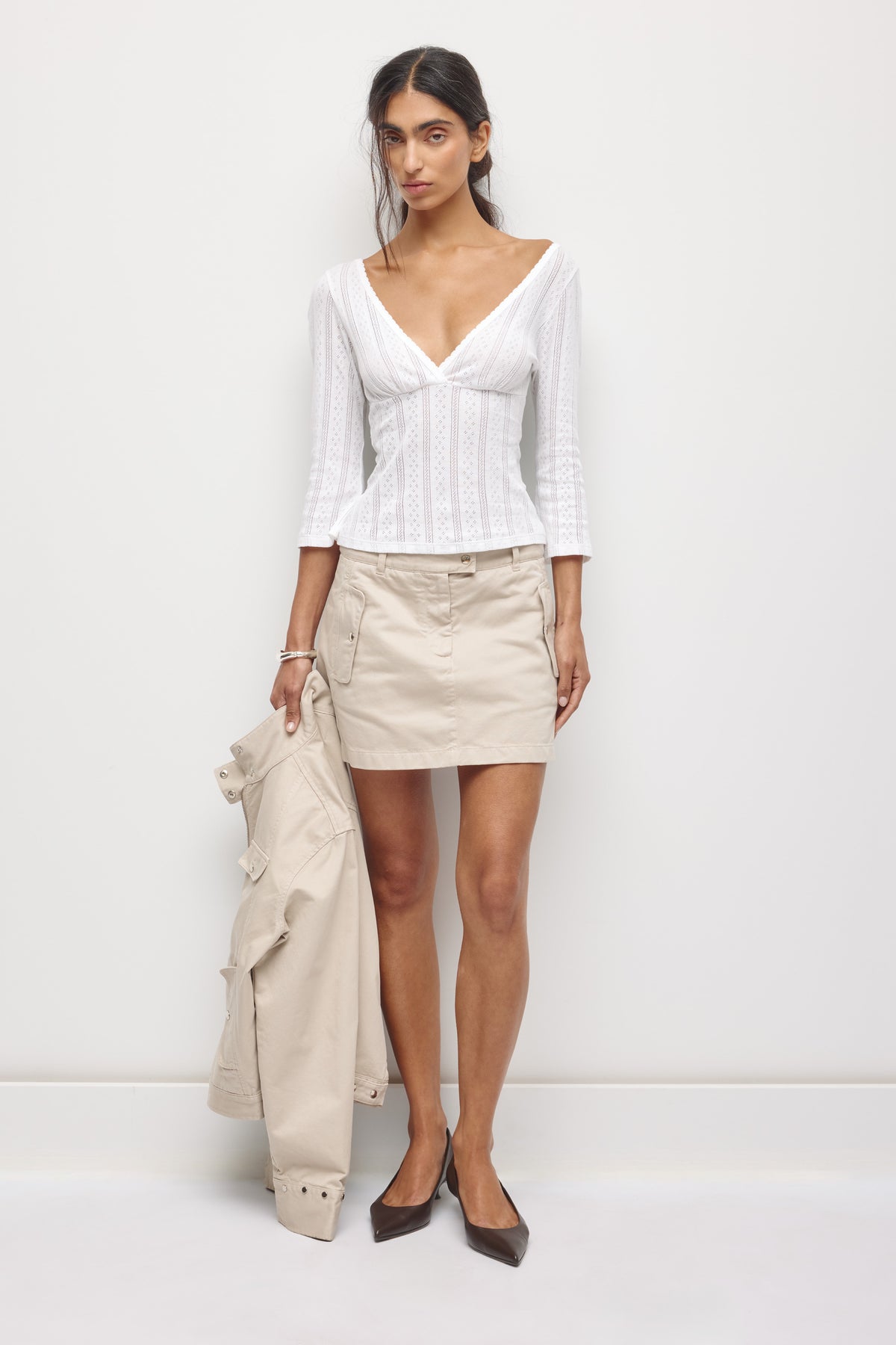 Women's Dalia Pointelle 3/4 Sleeve in White
