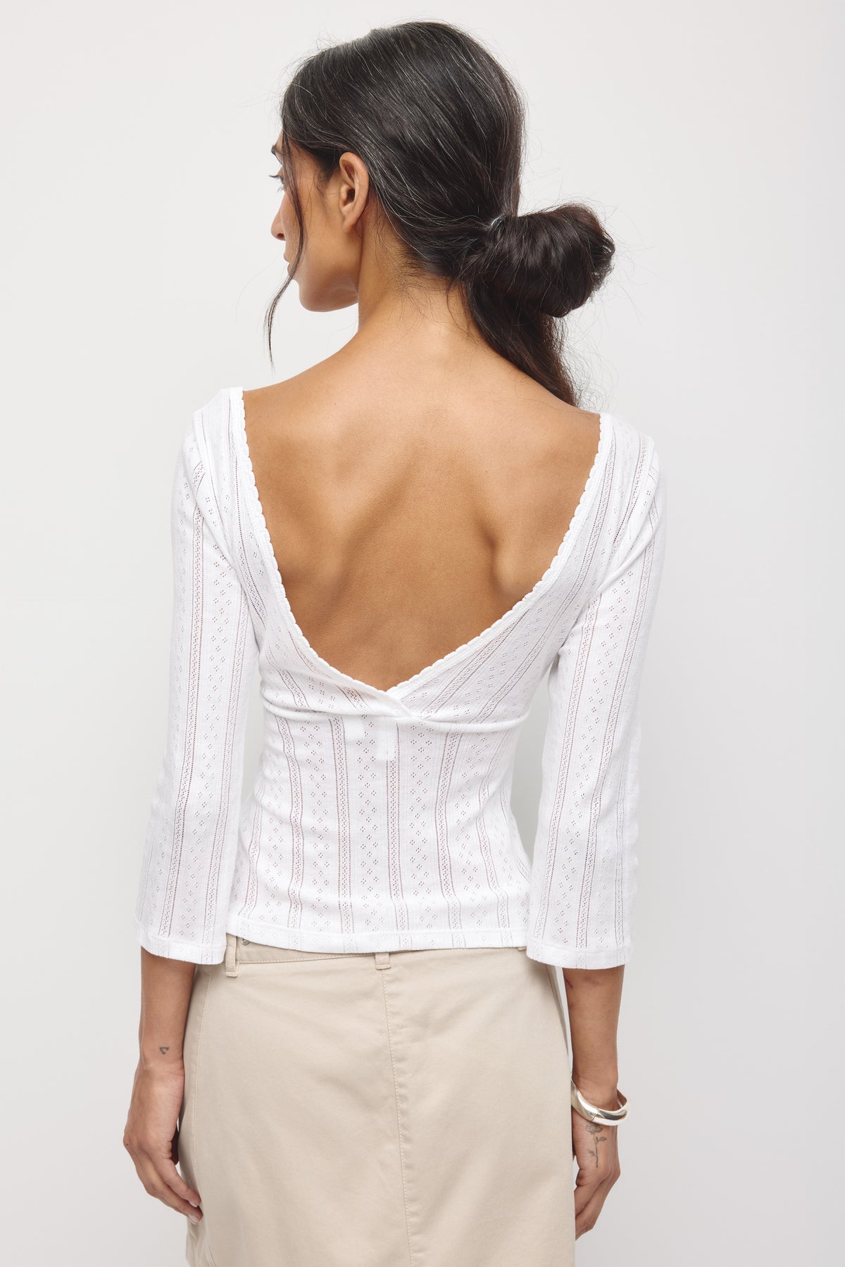 Women's Dalia Pointelle 3/4 Sleeve in White