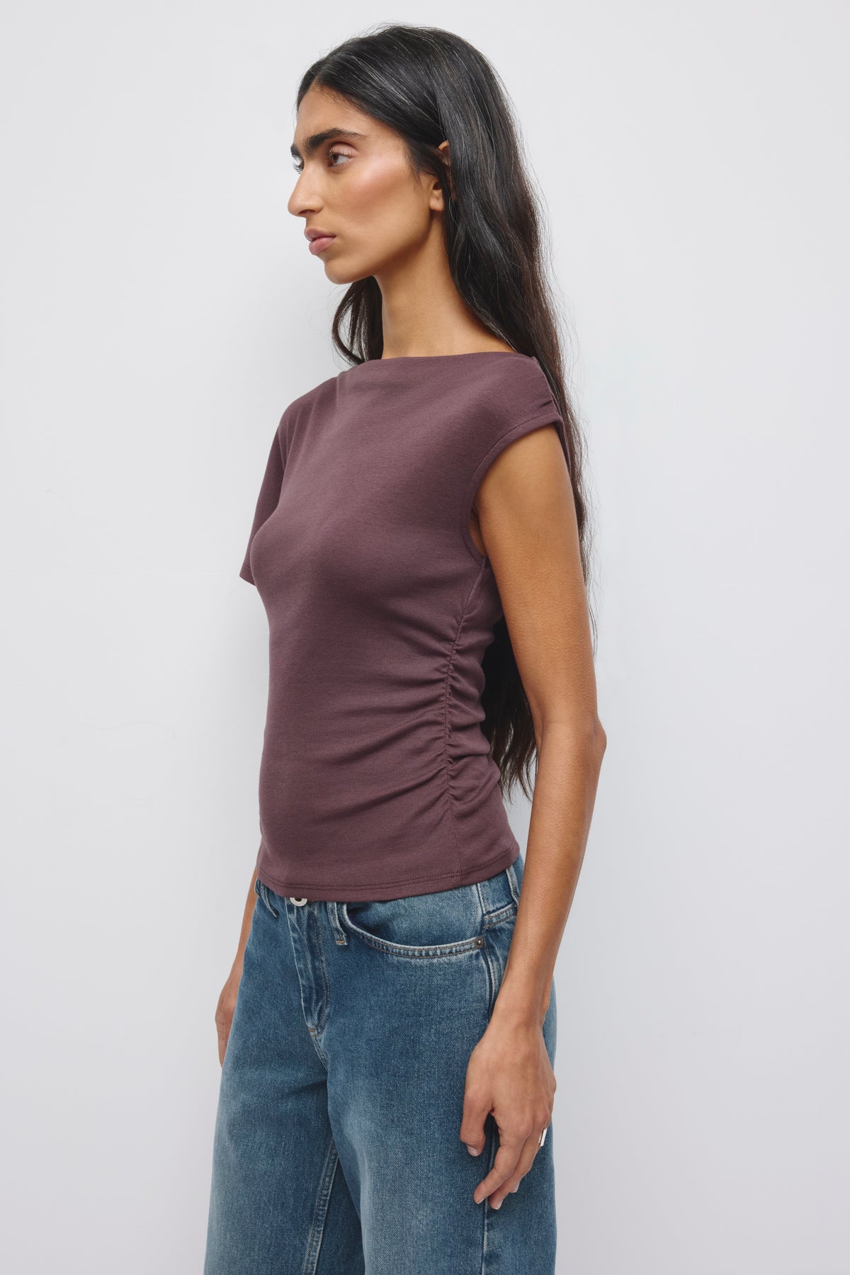 Women's Dana Asymmetric Top in Chocolate Plum