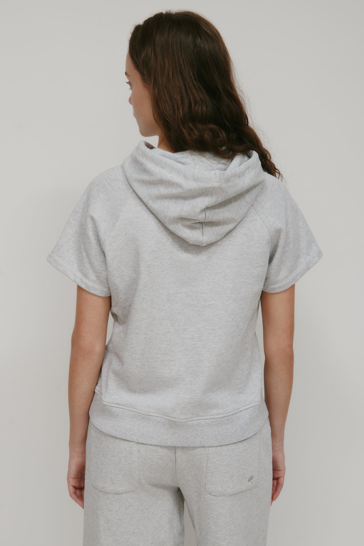 Women's French Terry Shortsleeve Hoodie in Cloud Mix
