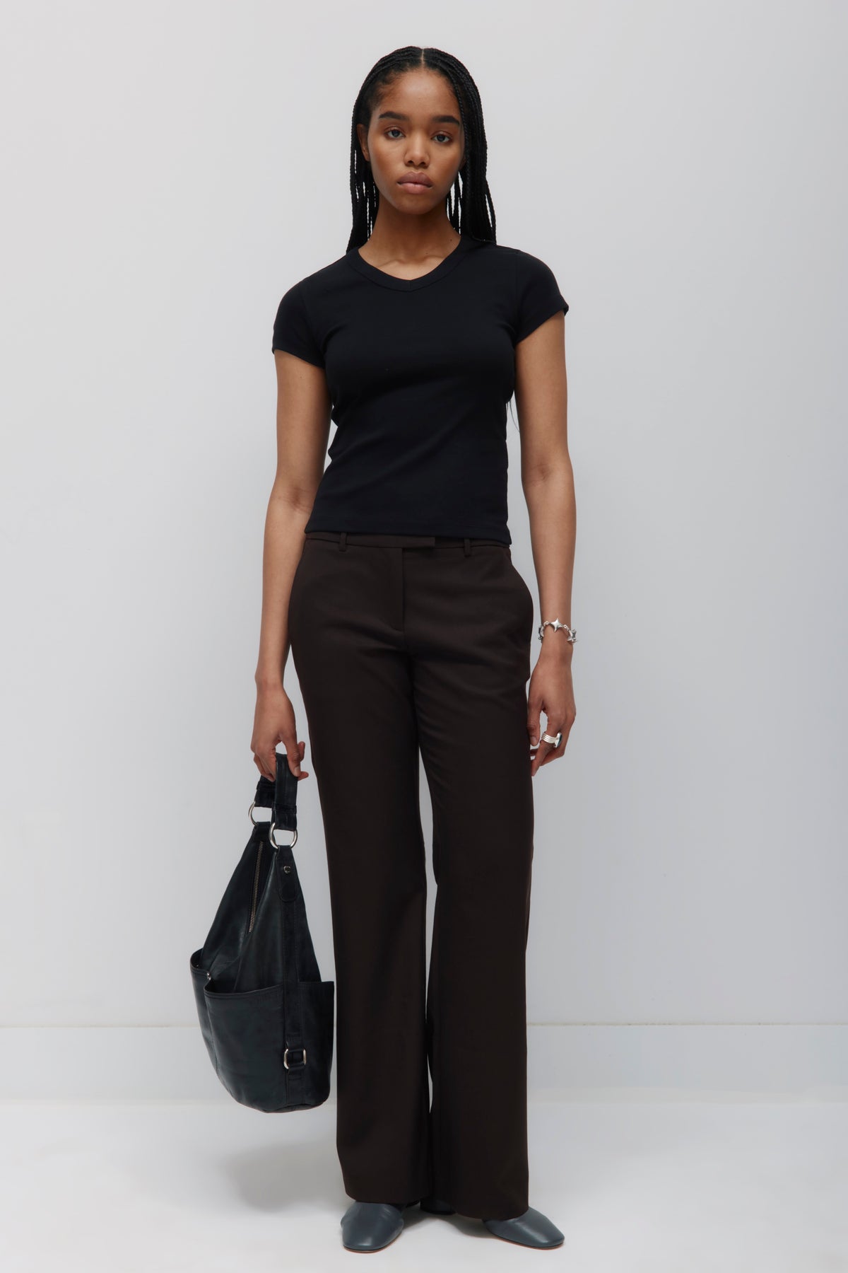 Women's High V-neck Tee in Black