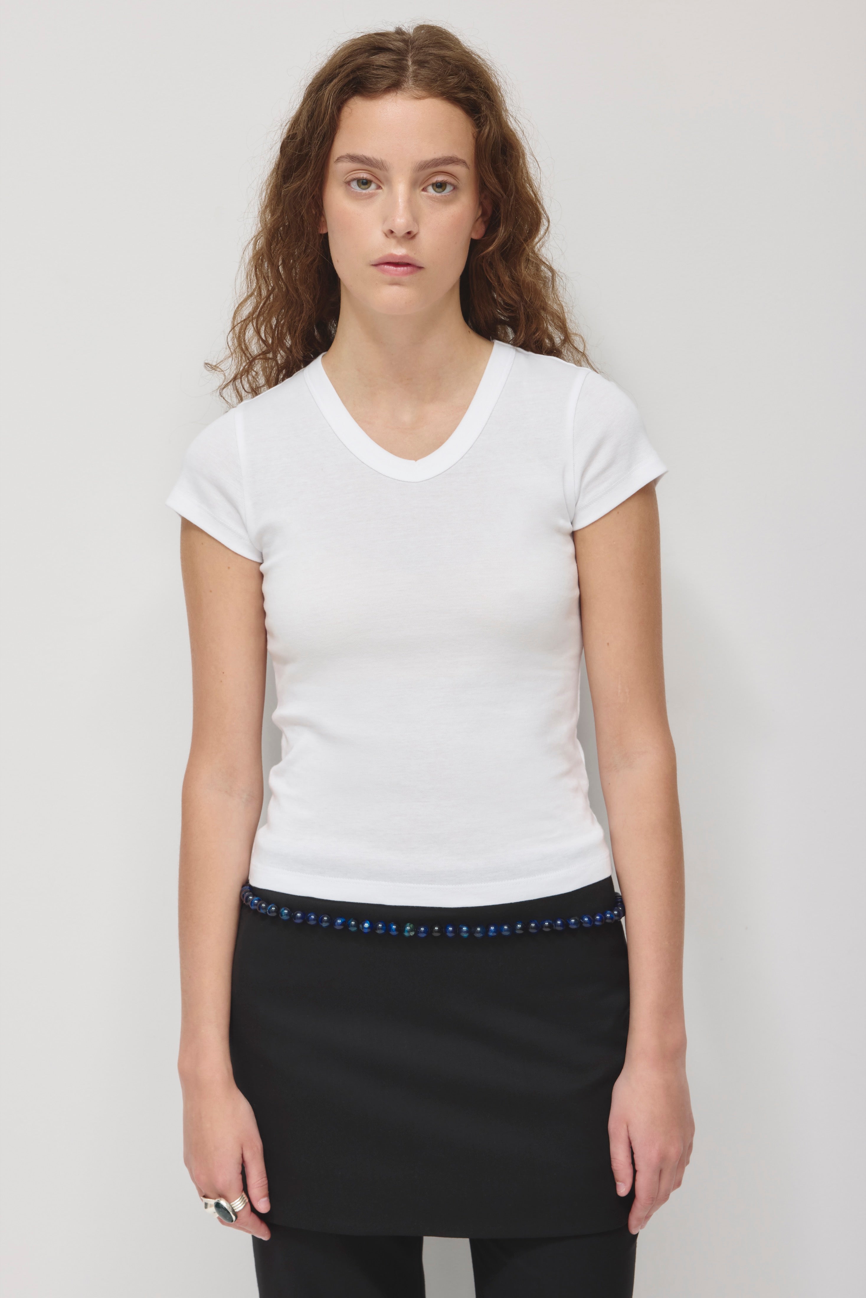 Women's High V-neck Tee in White
