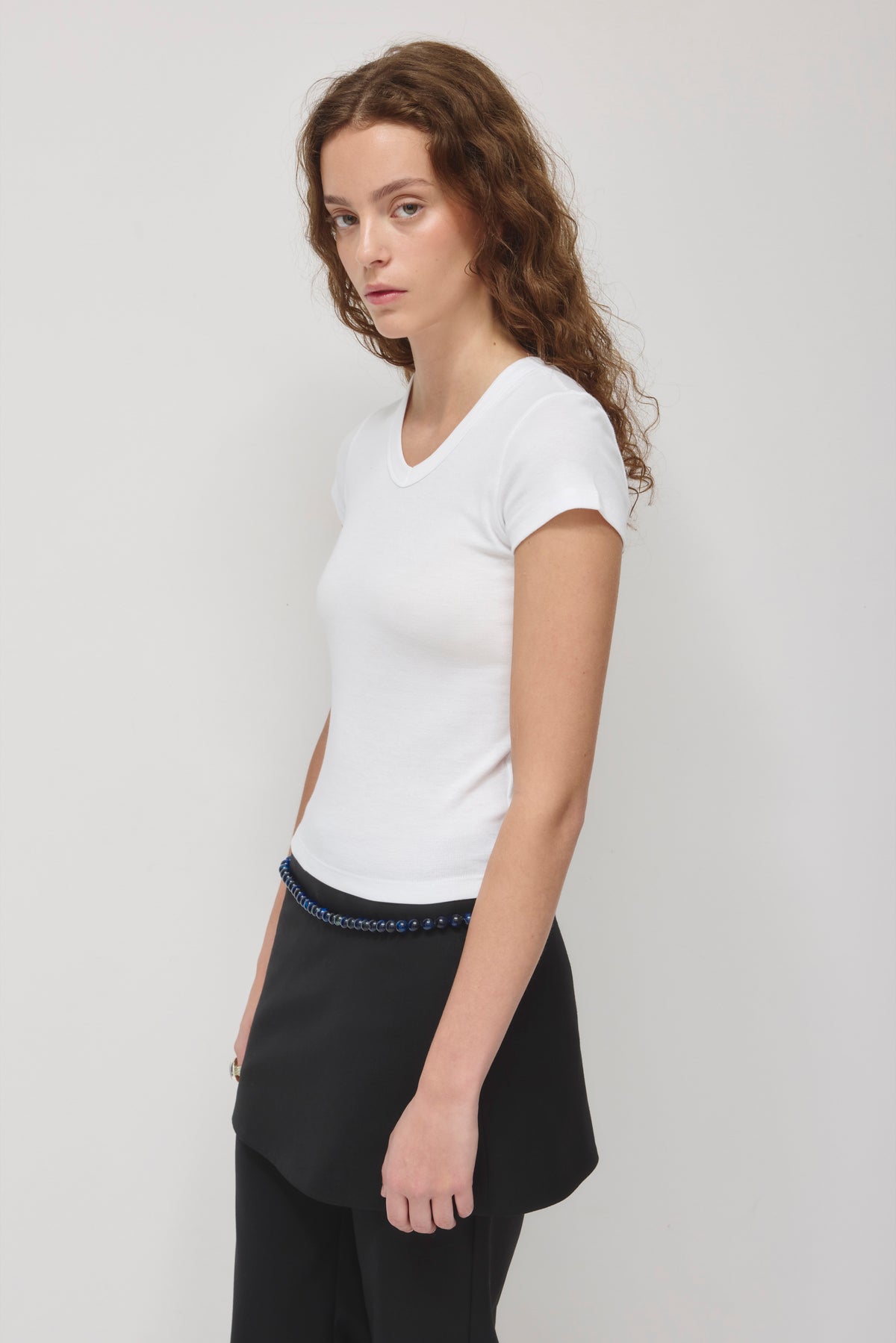 Women's High V-neck Tee in White