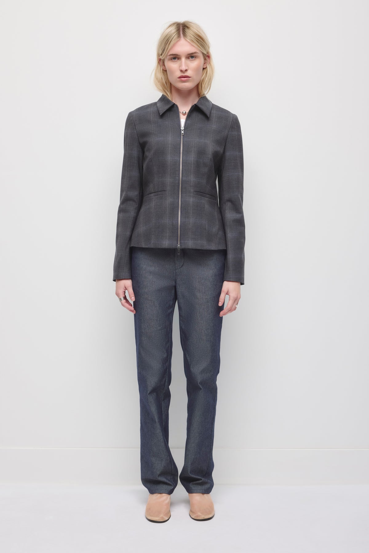 Women's Iman Shaped Jacket in Deep Ocean Plaid