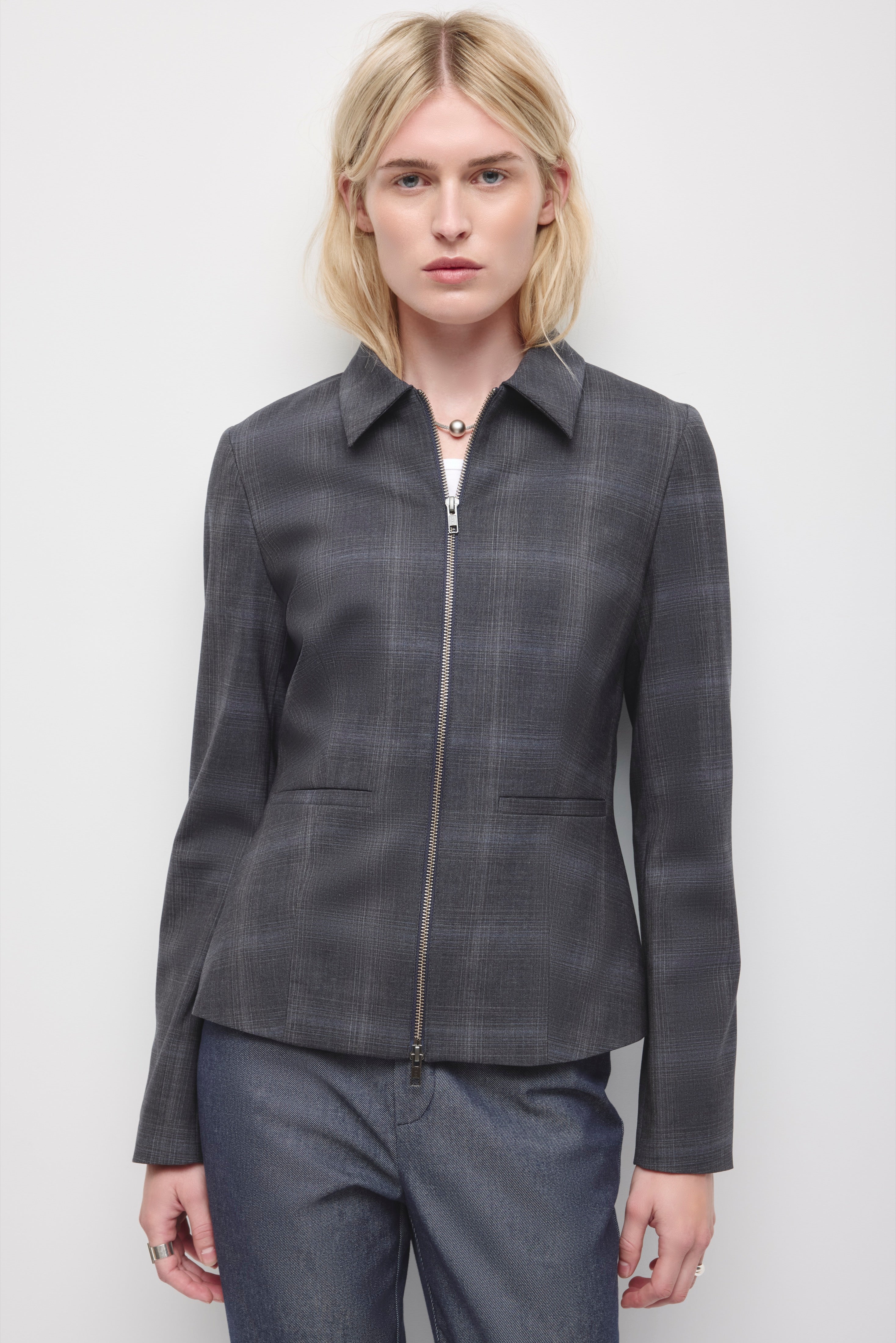 Women's Iman Shaped Jacket in Deep Ocean Plaid