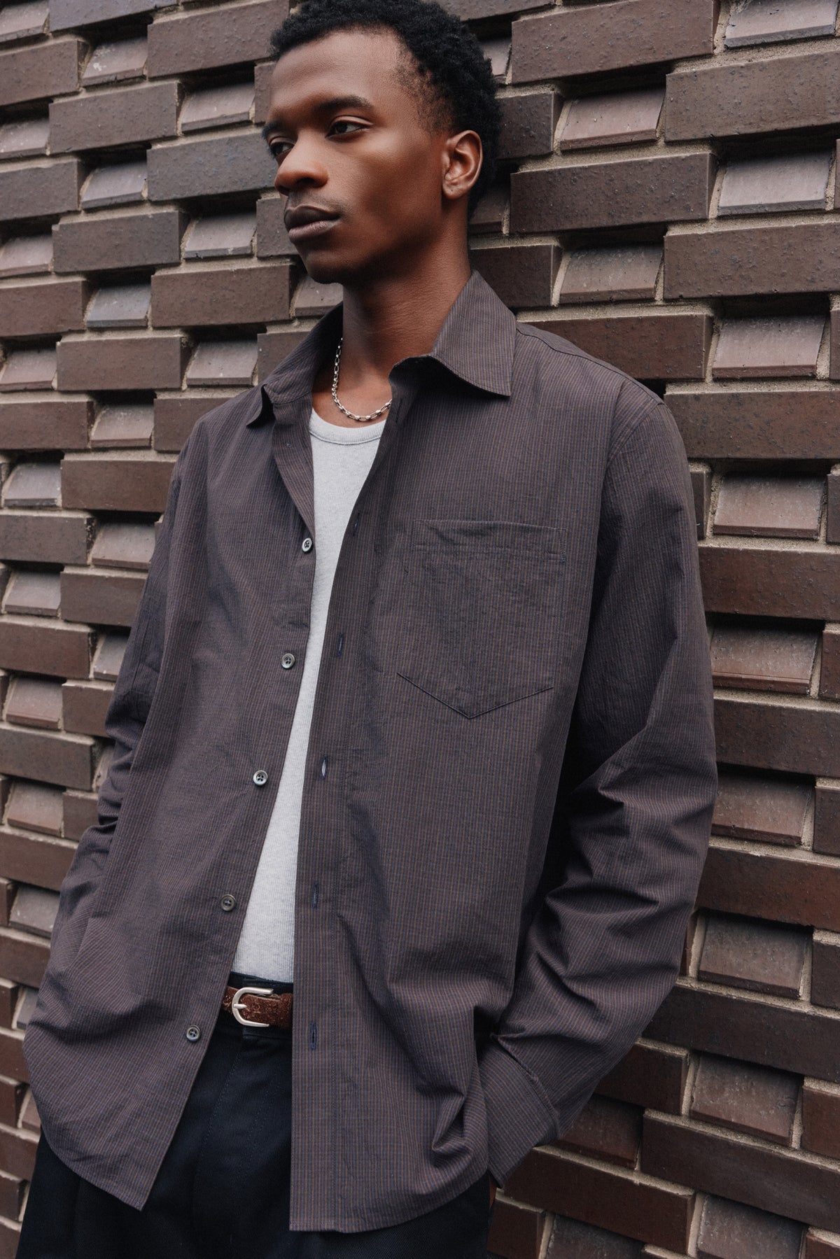 Men's Relaxed Check Shirt in Pitch Navy/Taupe Check
