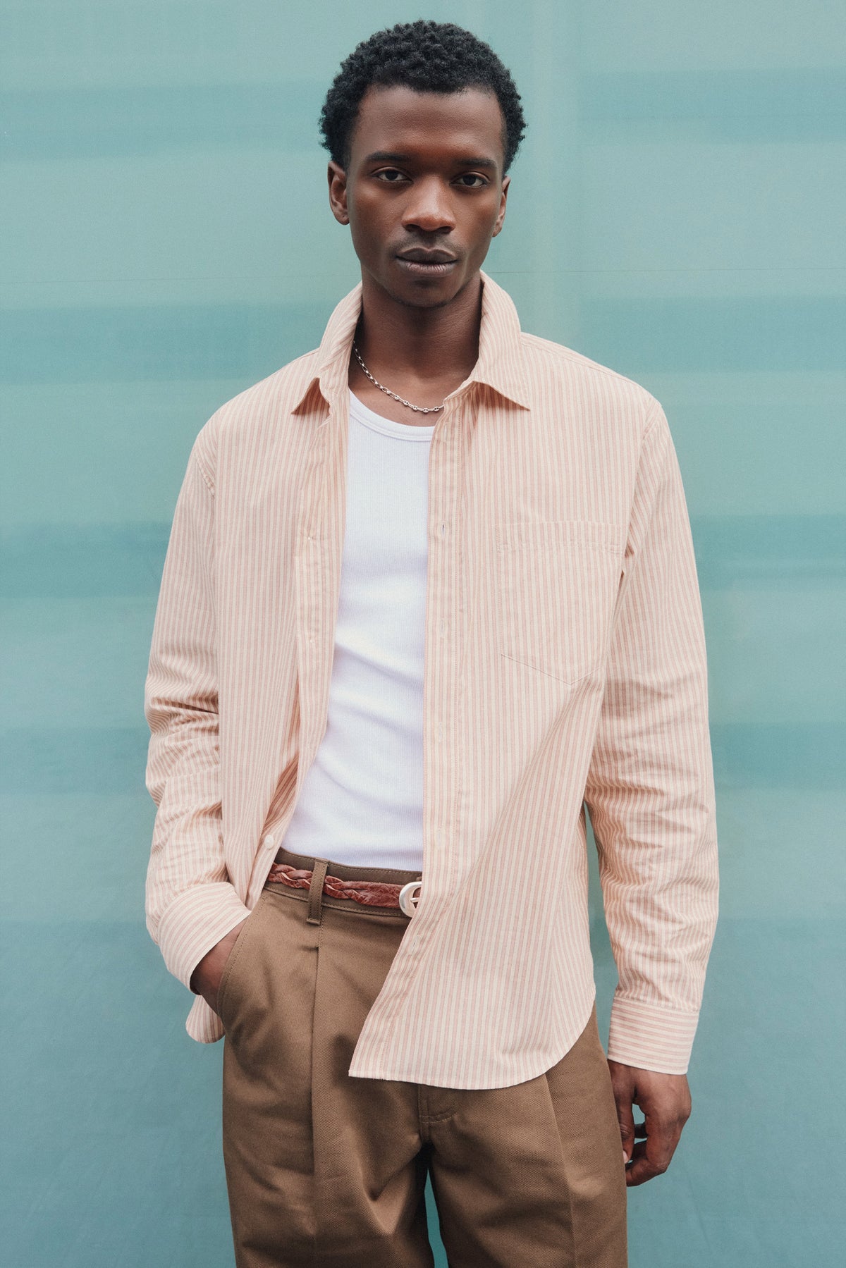 Chemise Rayée Coupe Décontractée Homme en rayures acajou/crème brûlée