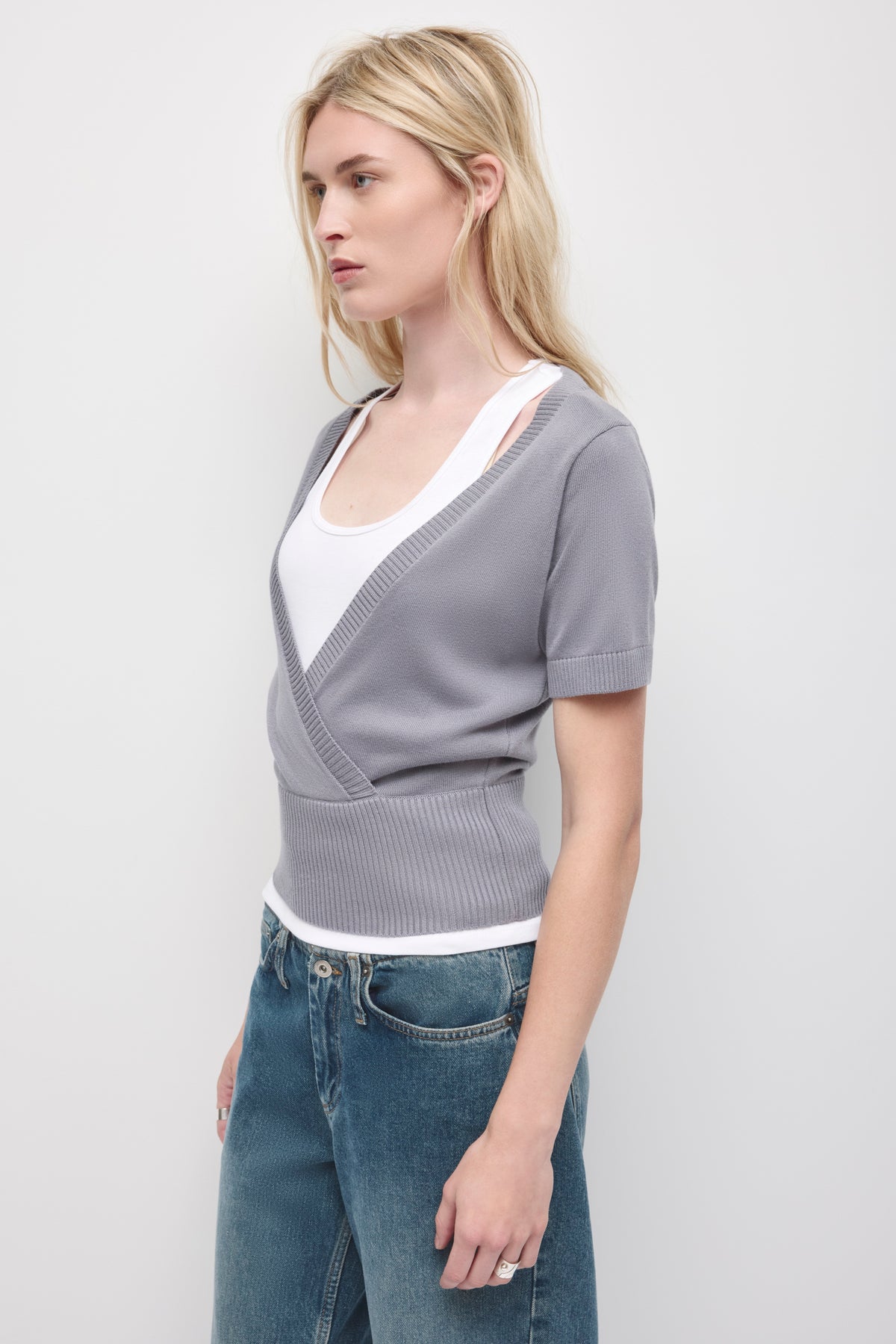 Women's Iris Wrap Sweater in Lavender Ash