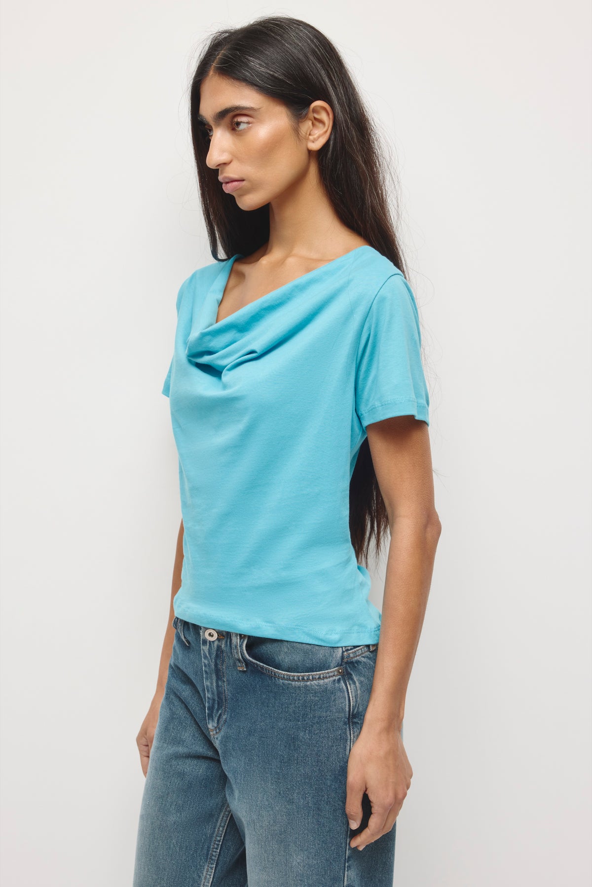 Women's Lina Cowl Neck Tee in Cerulean