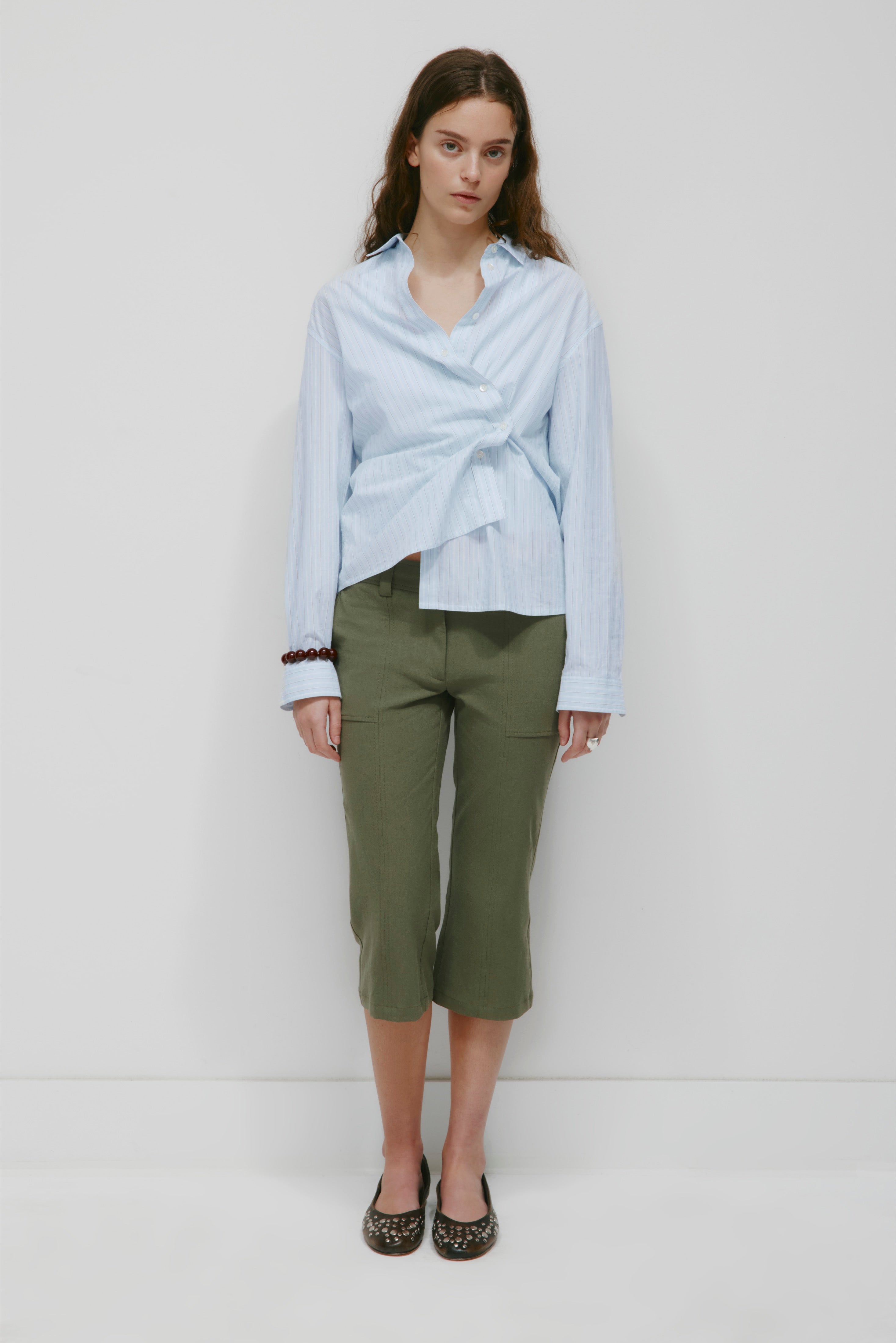 Capri en lin pour femme en olive Poussiéreux