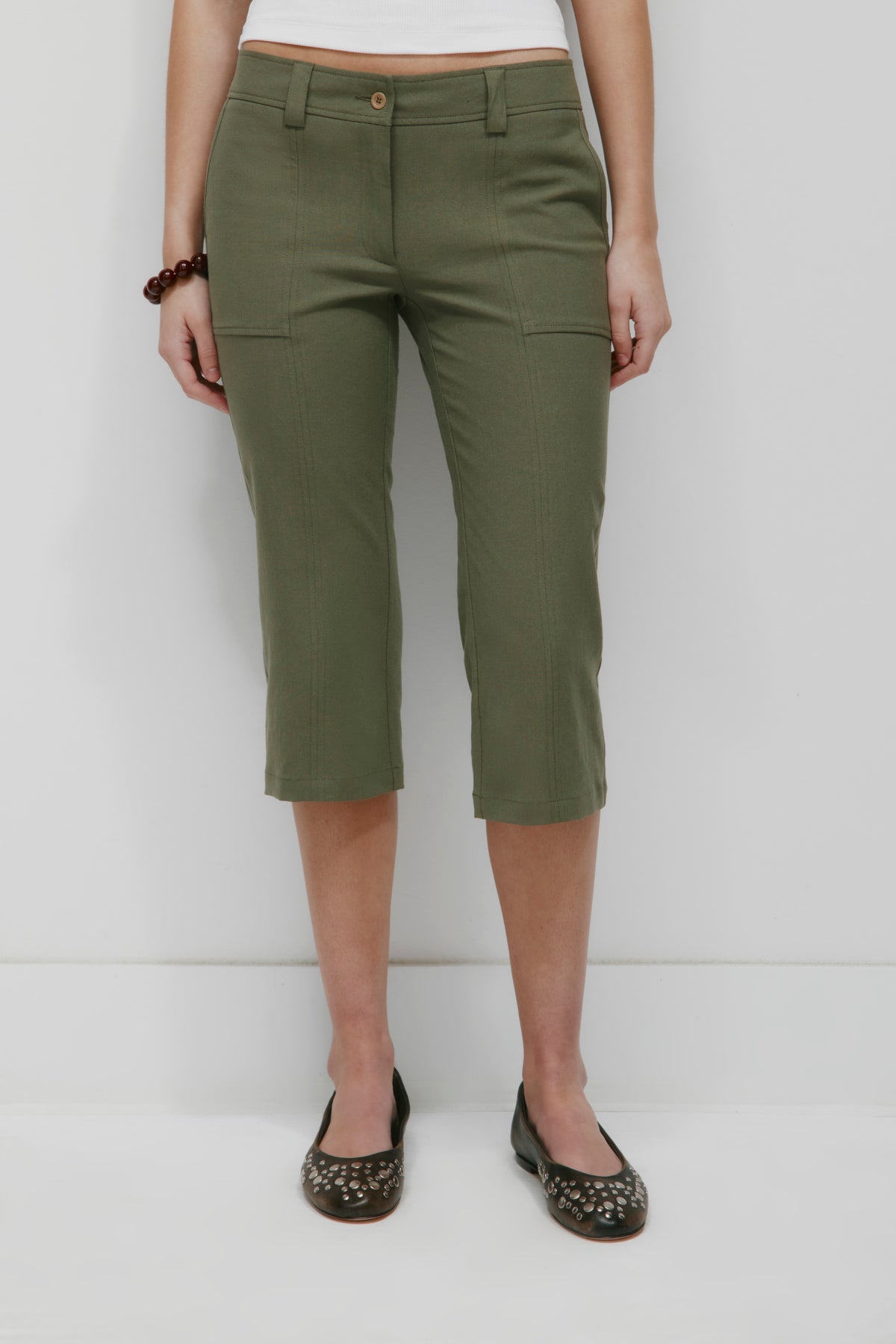 Women's Linen Capri in Dusty Olive