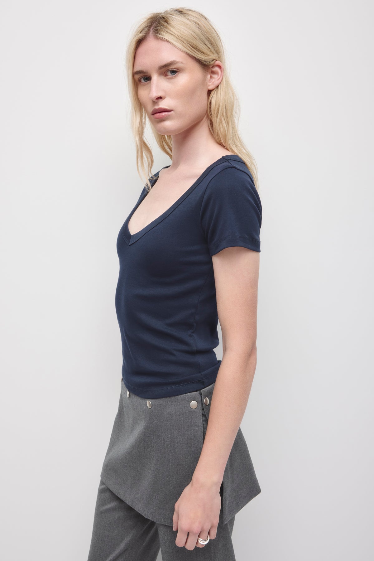 Women's Low V-Neck Tee in Deep Ocean