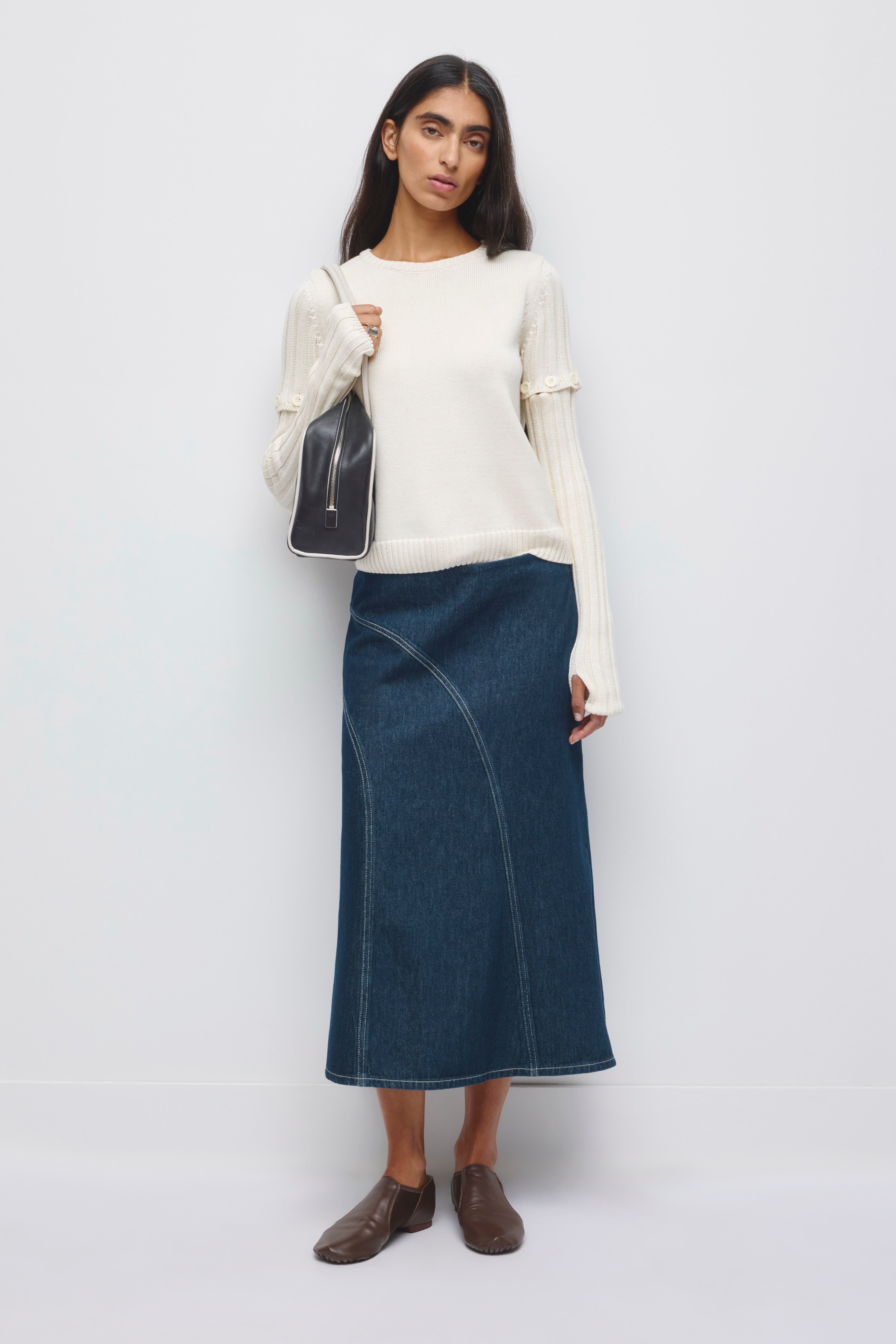 Jupe midi en denim Mawi pour femme en délavage océan