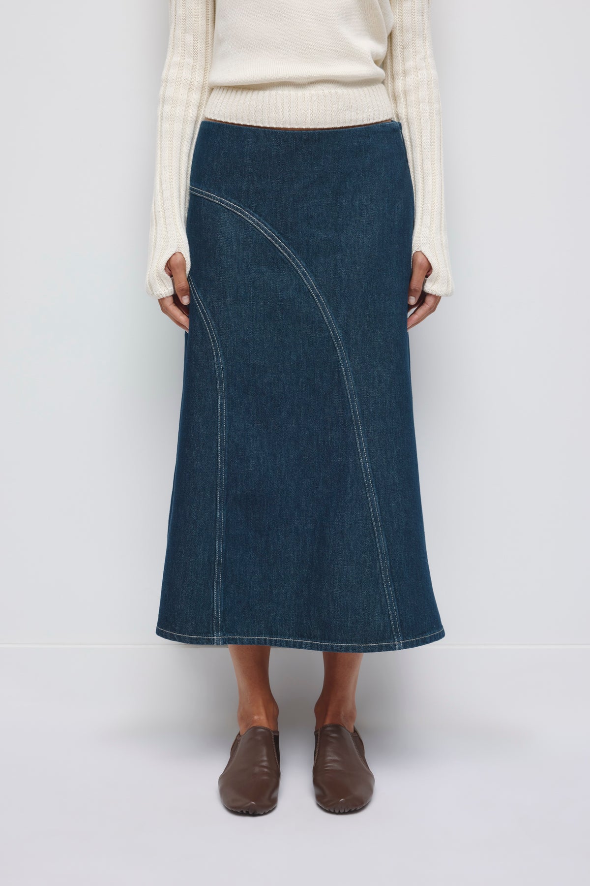 Jupe midi en denim Mawi pour femme en délavage océan