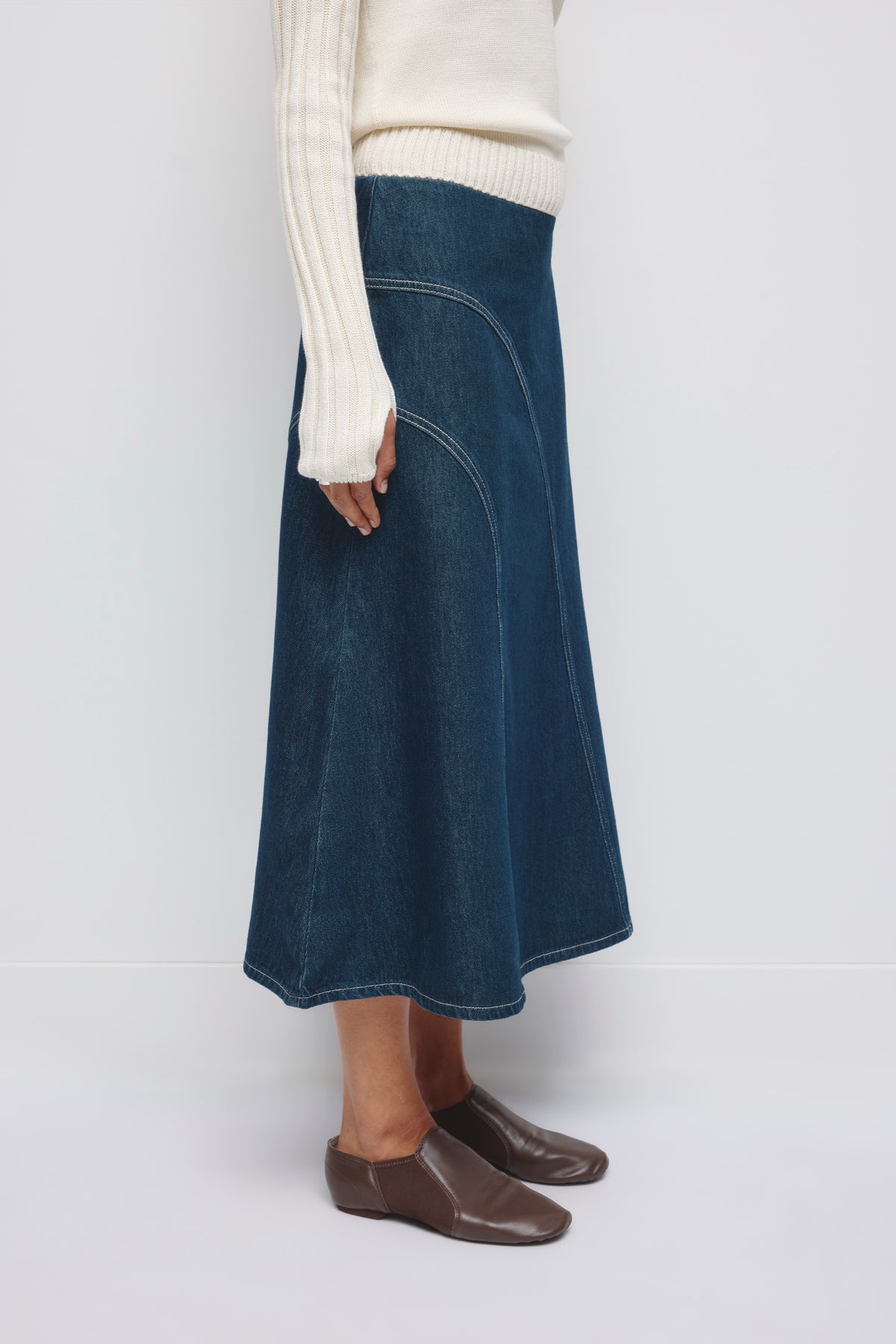 Jupe midi en denim Mawi pour femme en délavage océan