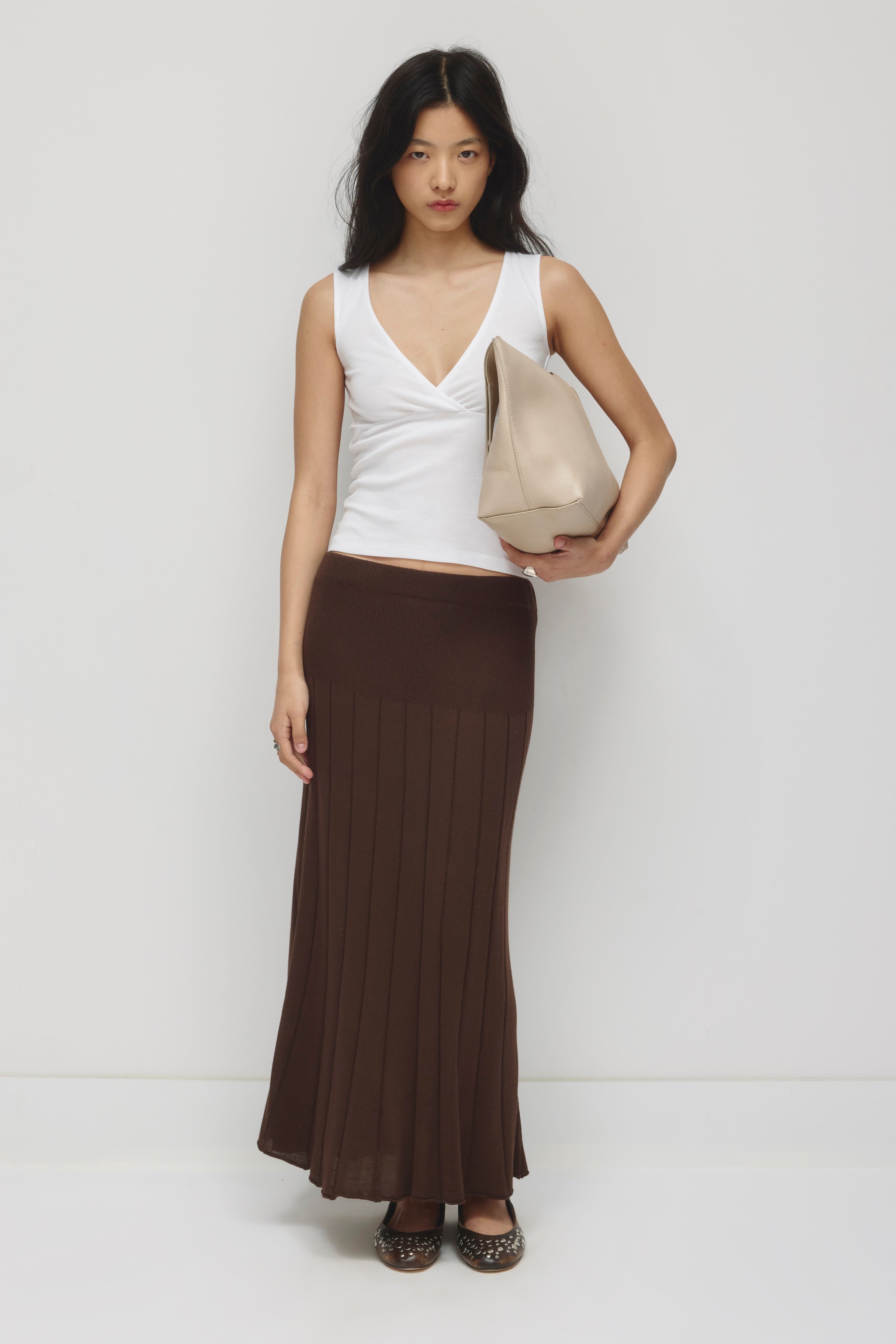 Jupe en maille pour femme en brun