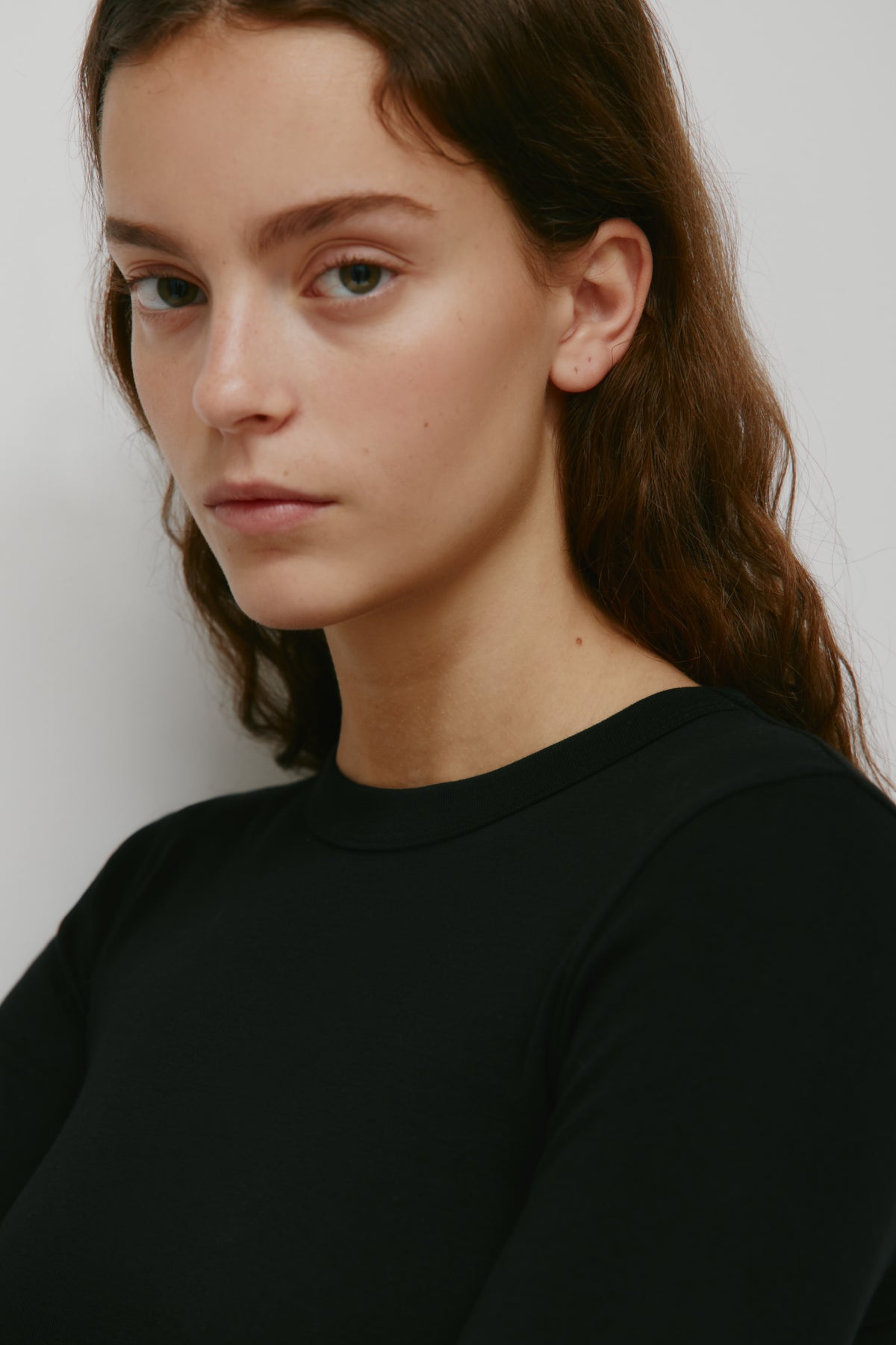 T-shirt à manches longues micro-côtes pour femme en noir