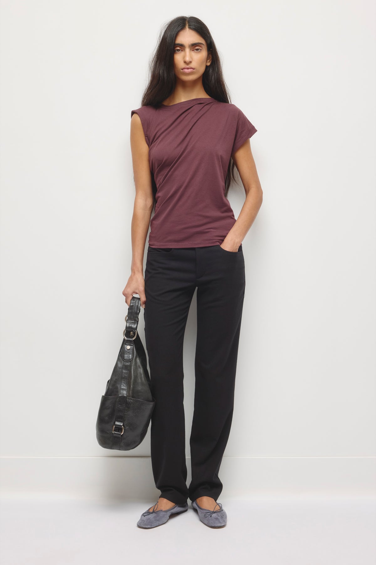 T-shirt Mina Twisted pour femme en prune chocolat