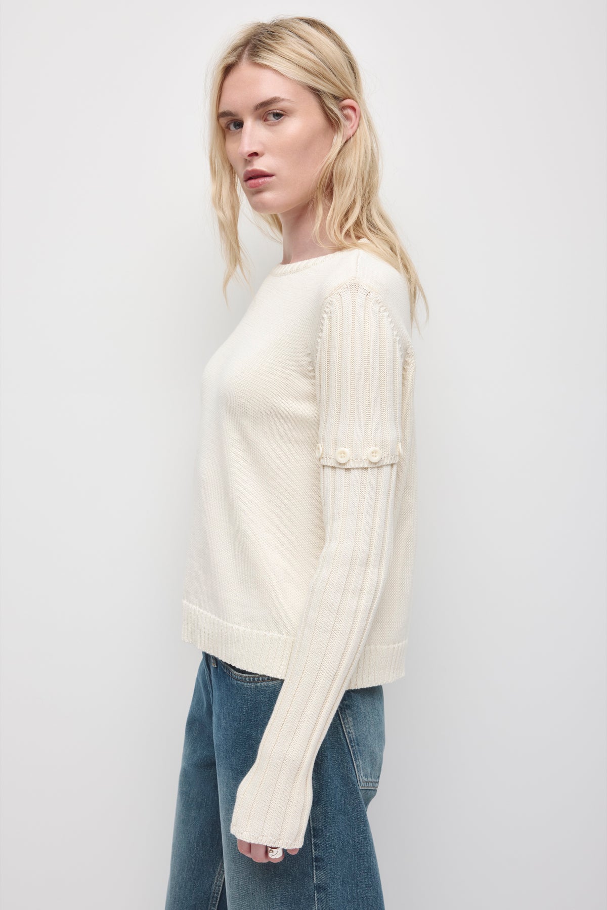 Women's Modular Button Sweater in Marshmallow