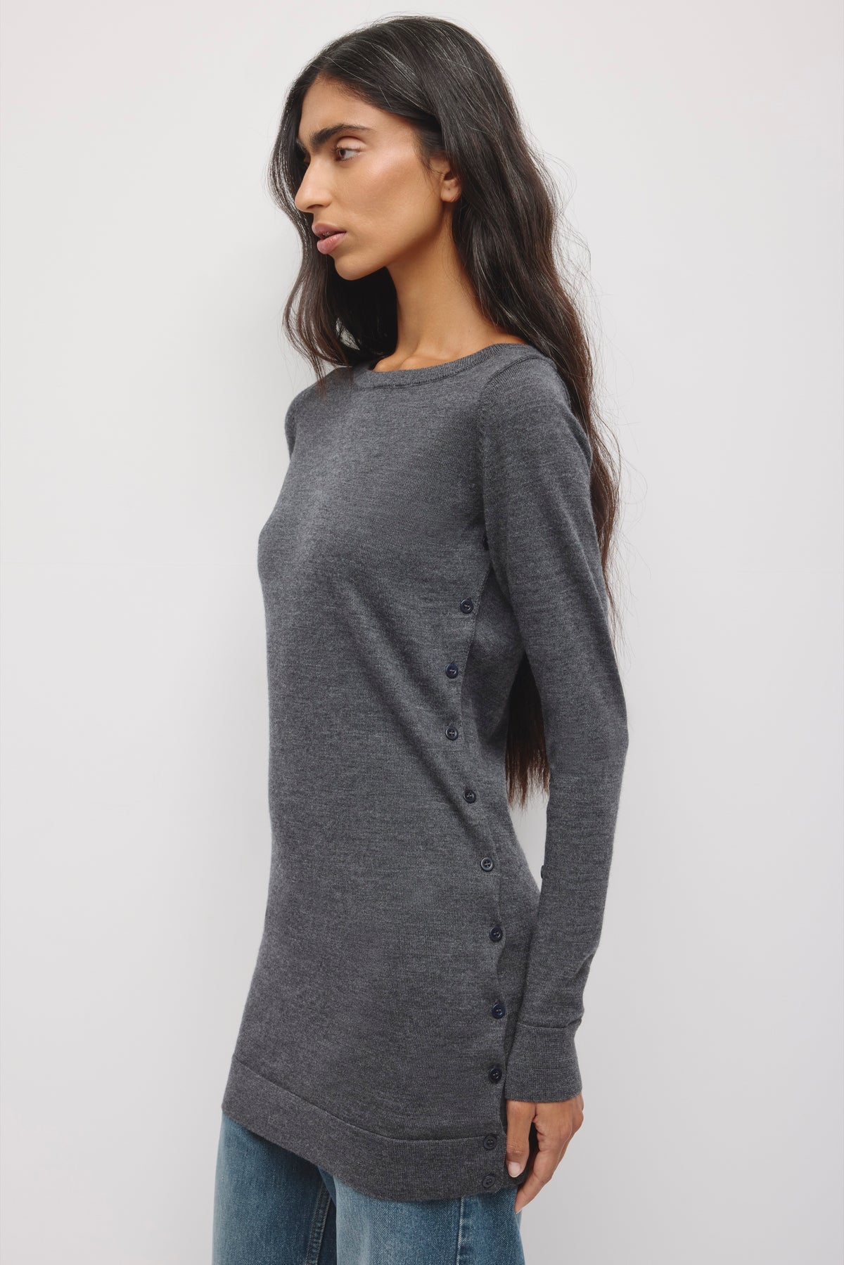 Women's Mona Merino Button Tunic in Charcoal Melange