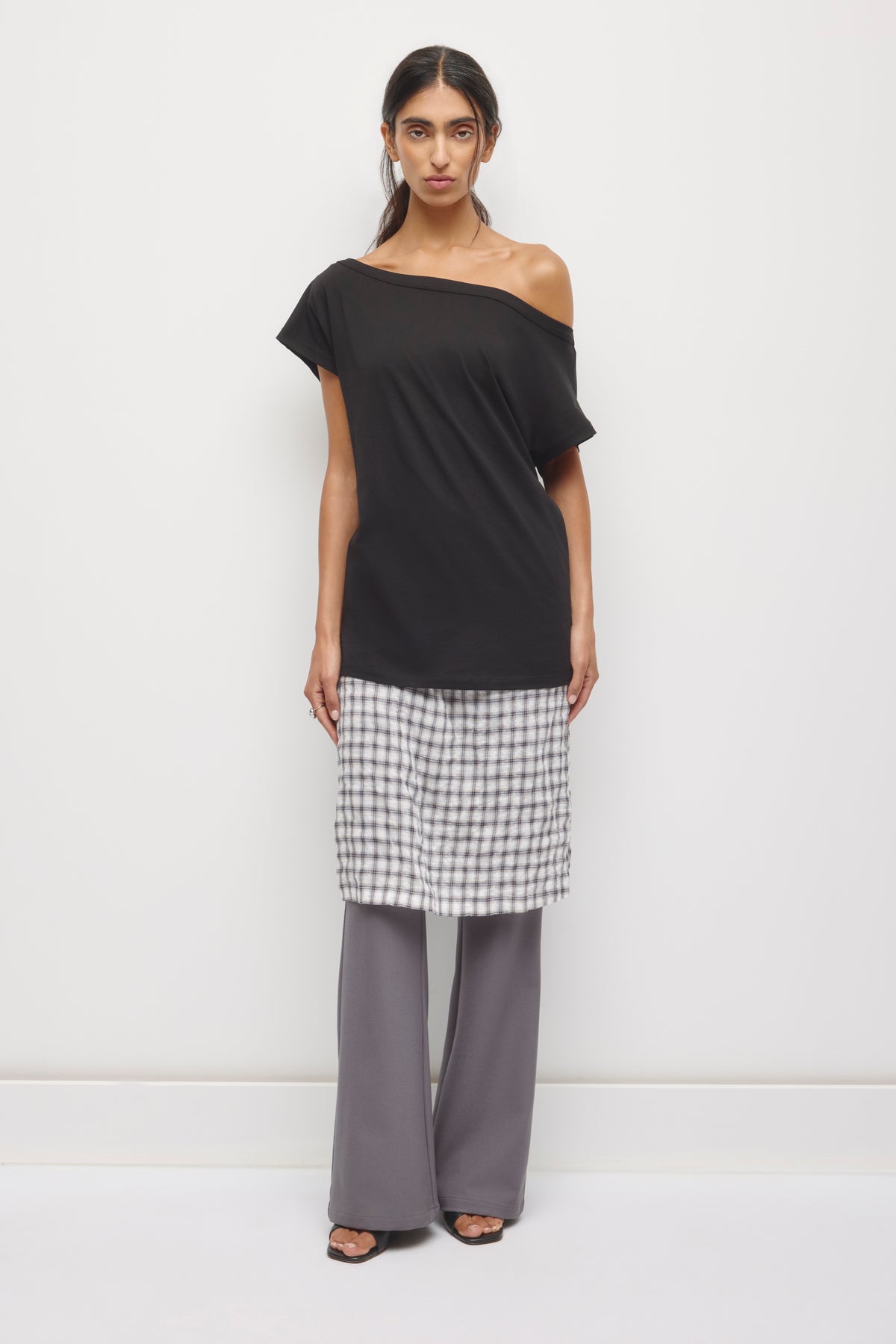 Women's Off Shoulder Draped Tunic in Black