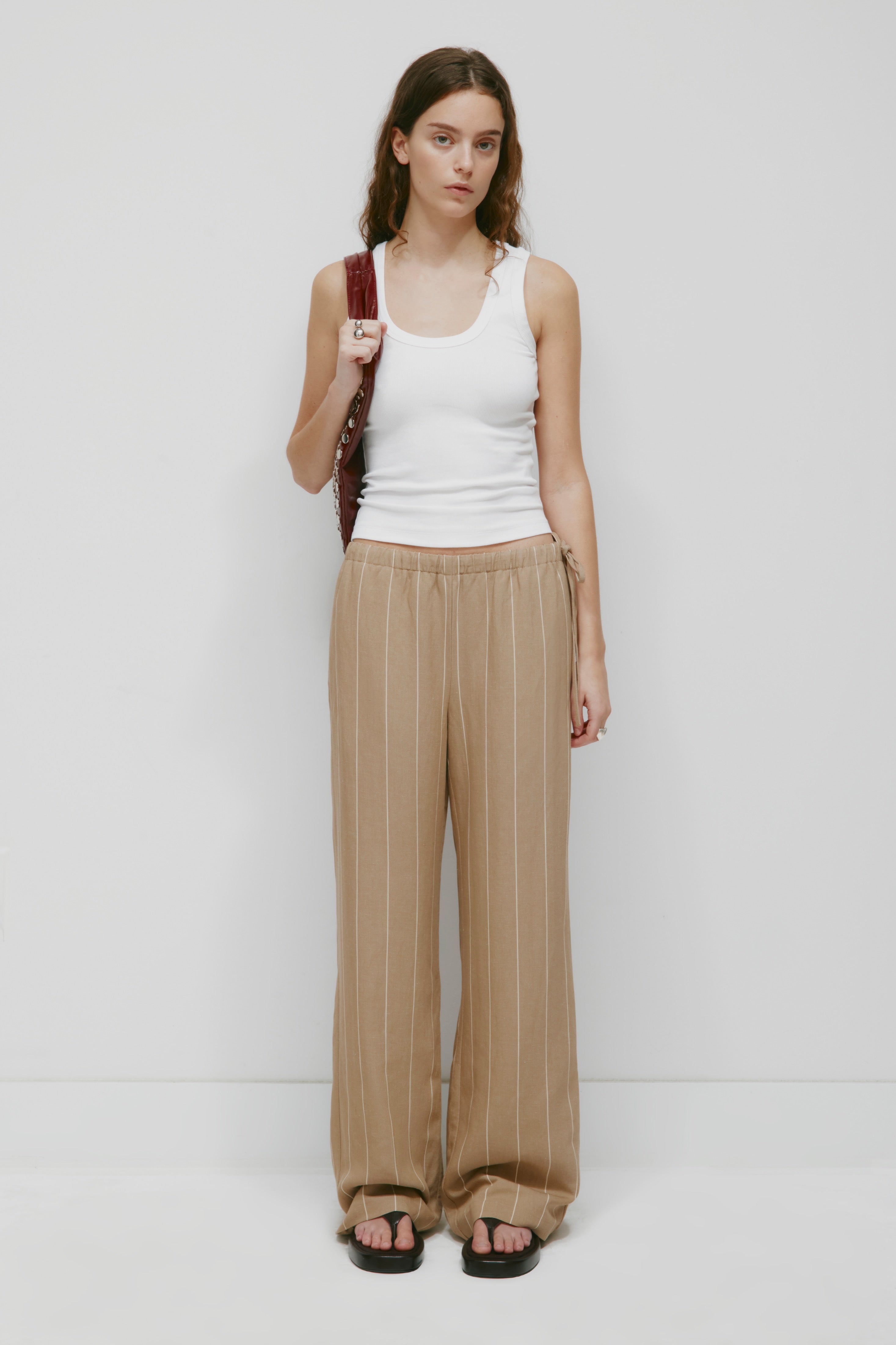 Women's Persea Linen Tie Pant in Safari Stripe