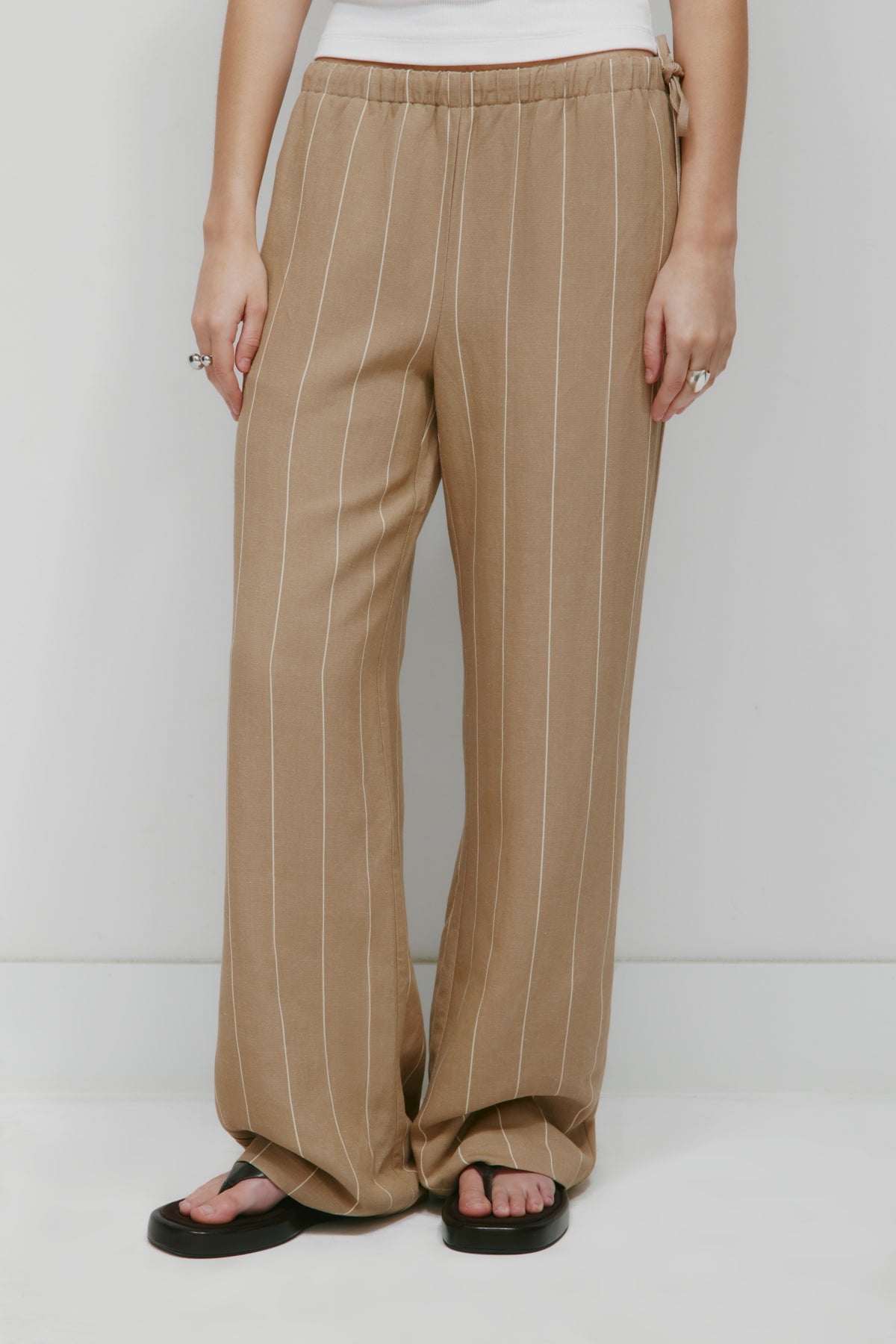 Pantalon à nouer en lin Persea pour femme en rayures safari