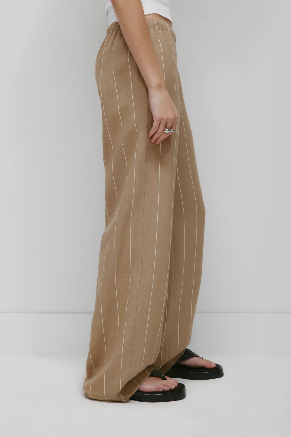 Pantalon à nouer en lin Persea pour femme en rayures safari