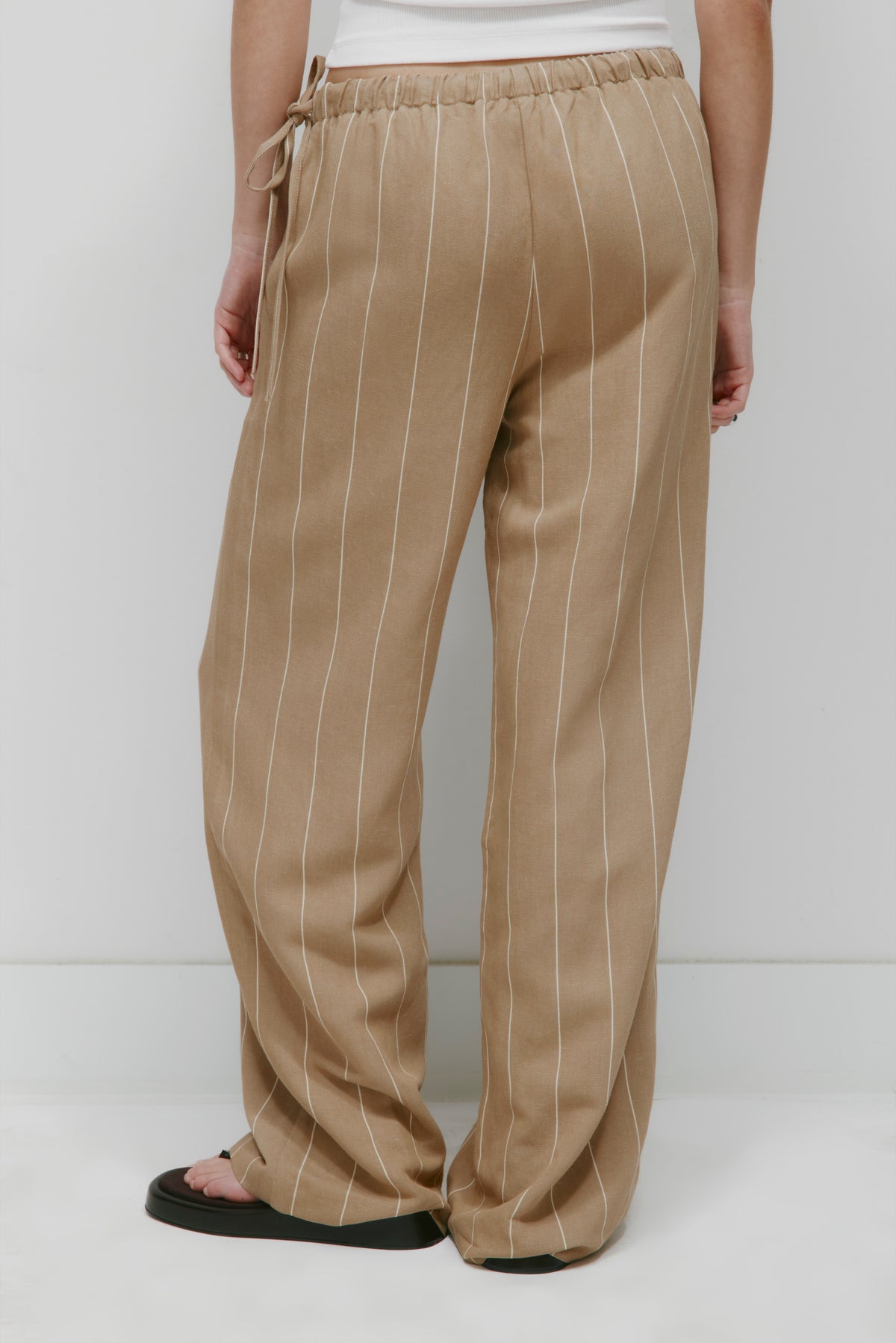Pantalon à nouer en lin Persea pour femme en rayures safari