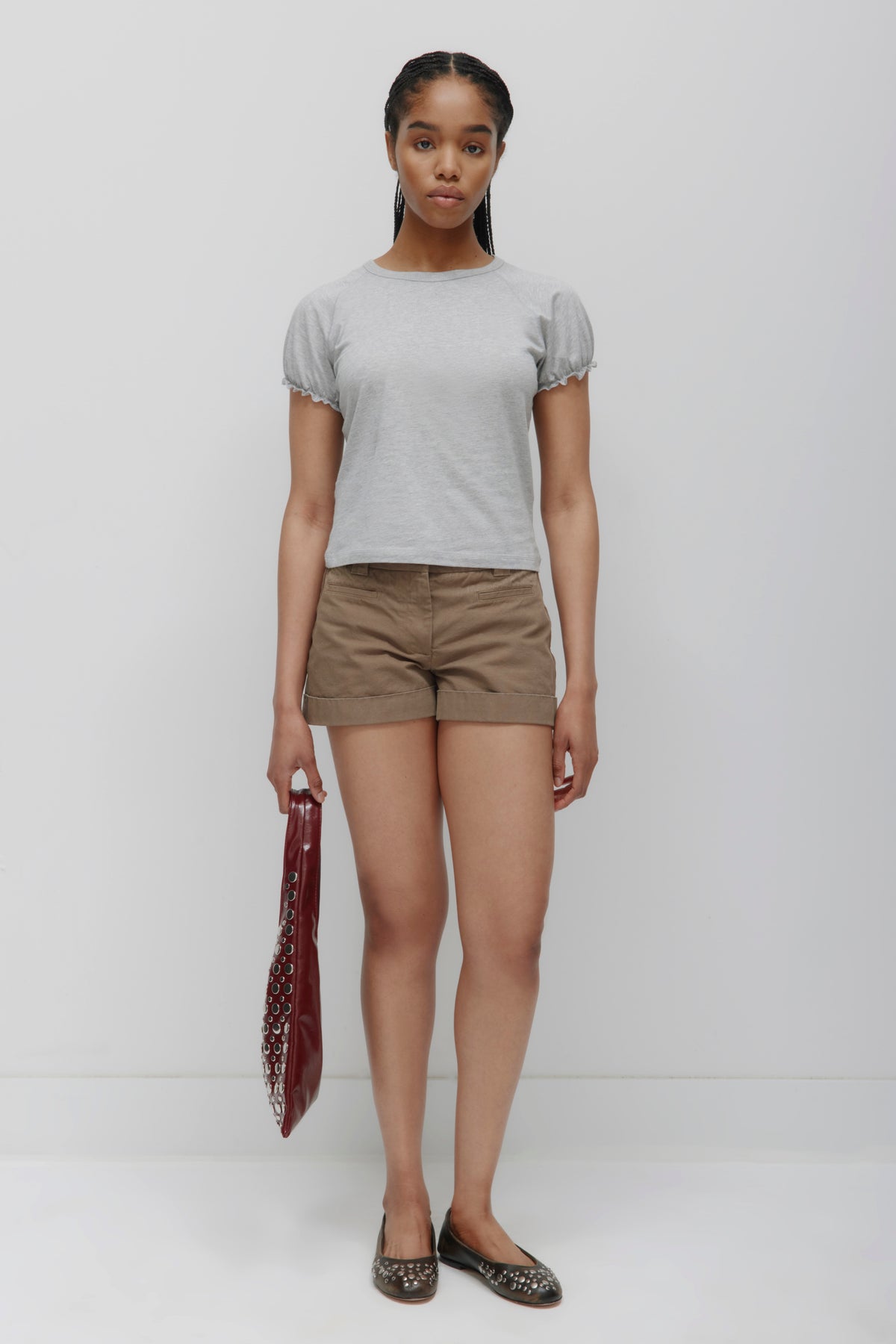 T-shirt à manches bouffantes pour femme en gris chiné