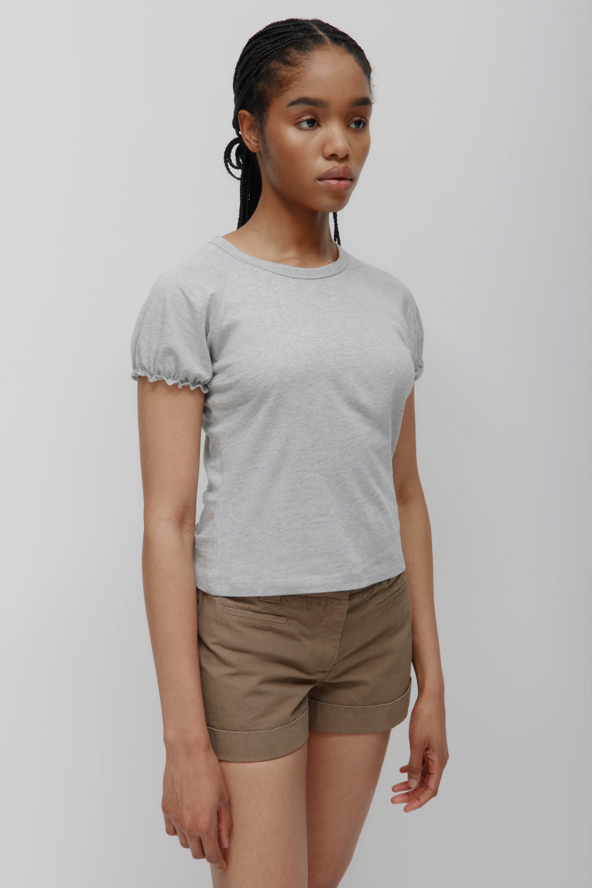 T-shirt à manches bouffantes pour femme en gris chiné