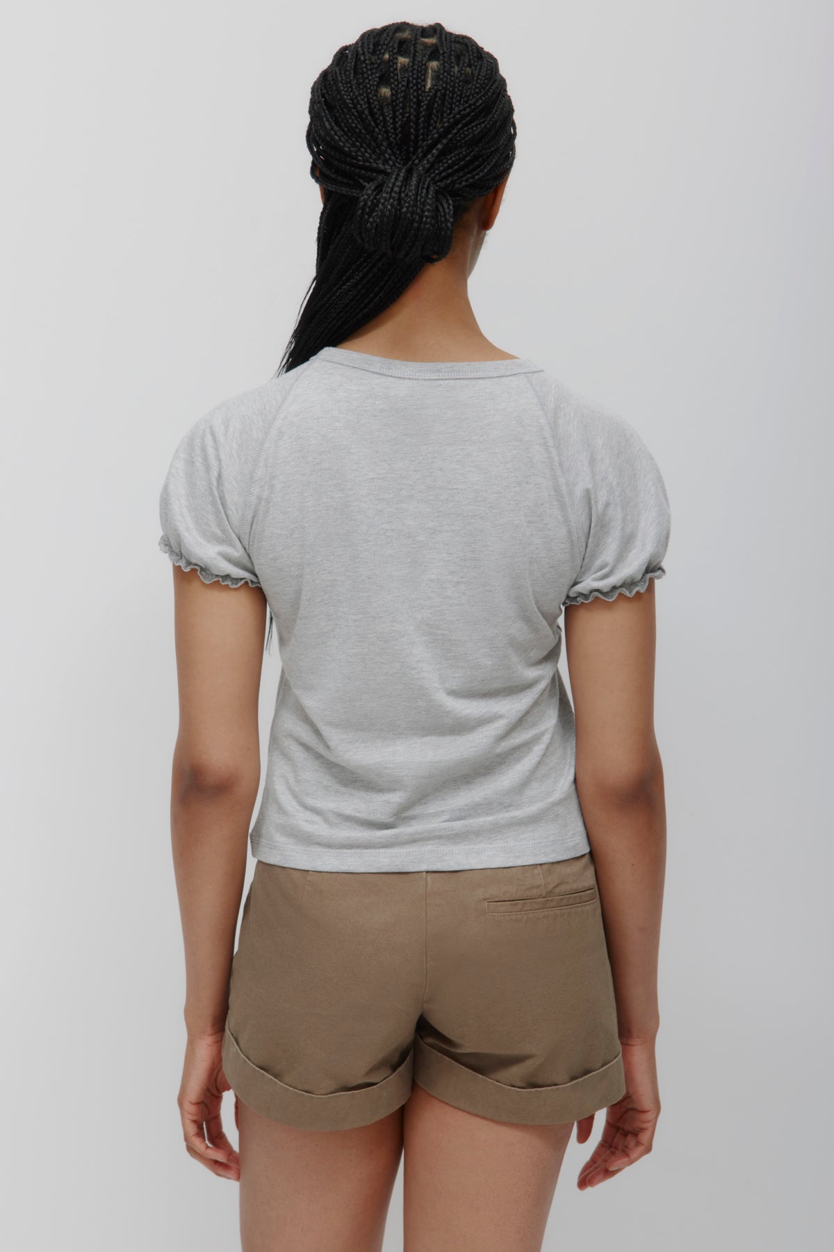 T-shirt à manches bouffantes pour femme en gris chiné