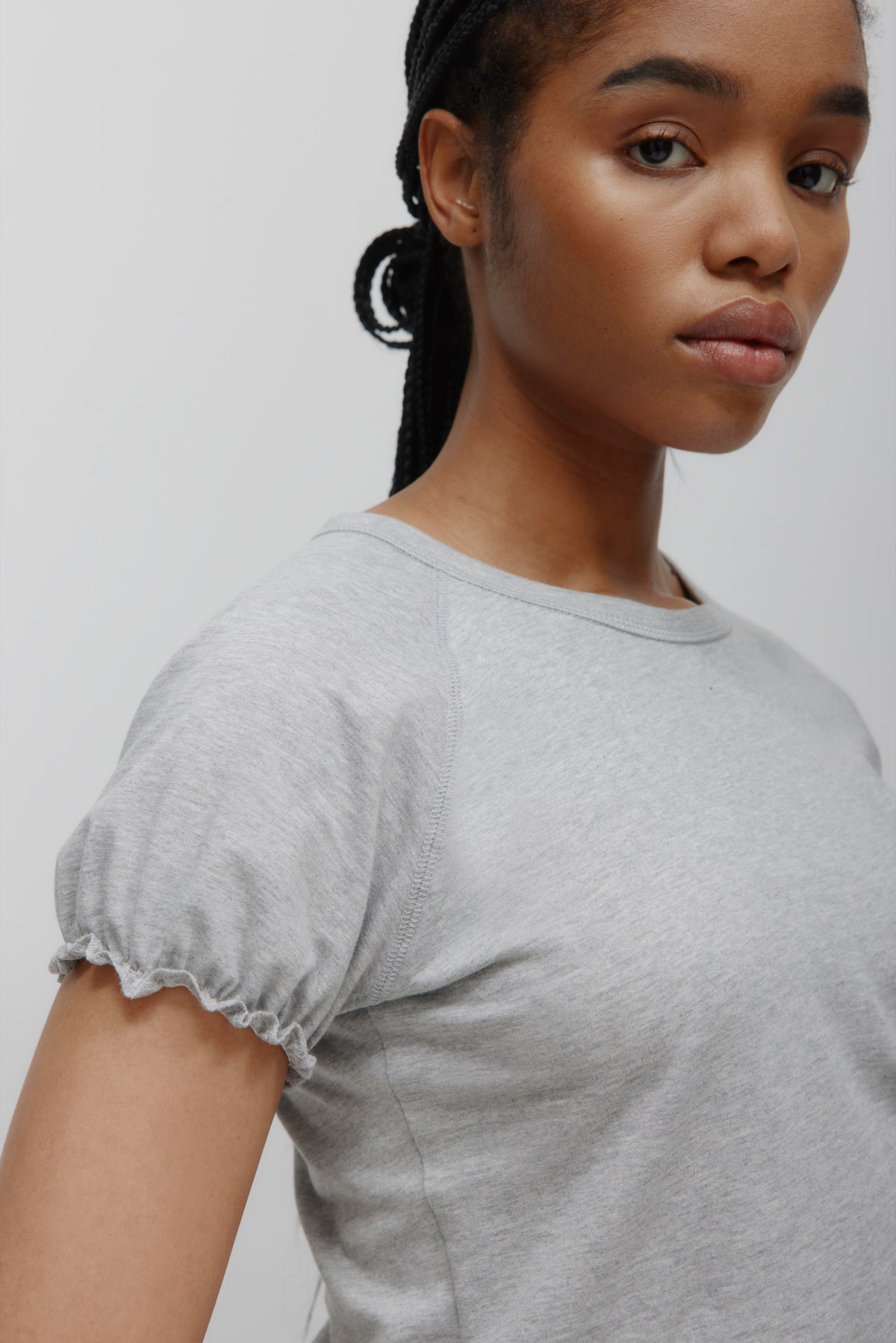 T-shirt à manches bouffantes pour femme en gris chiné