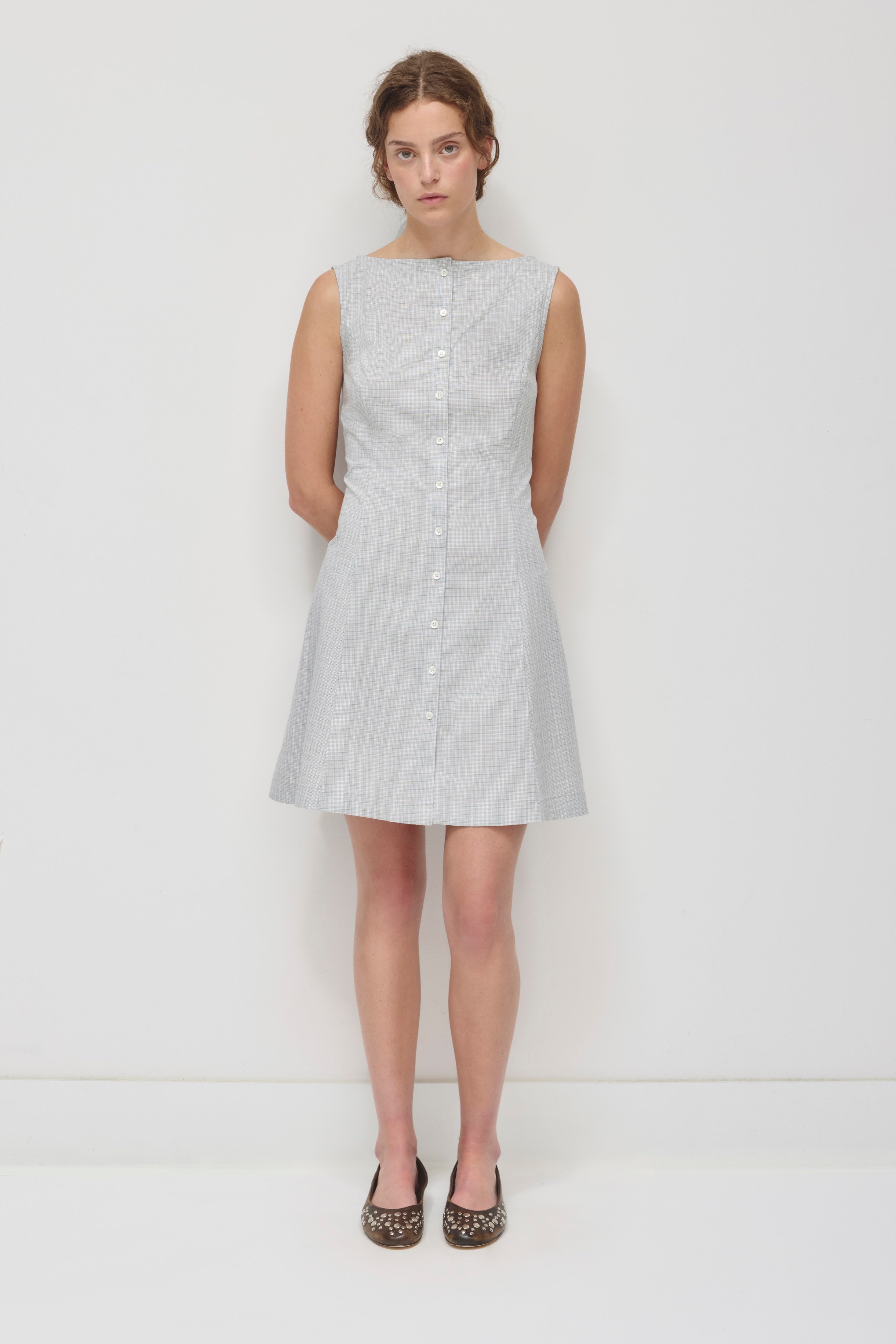 Women's Rima Boatneck Dress in Dune Grass Check