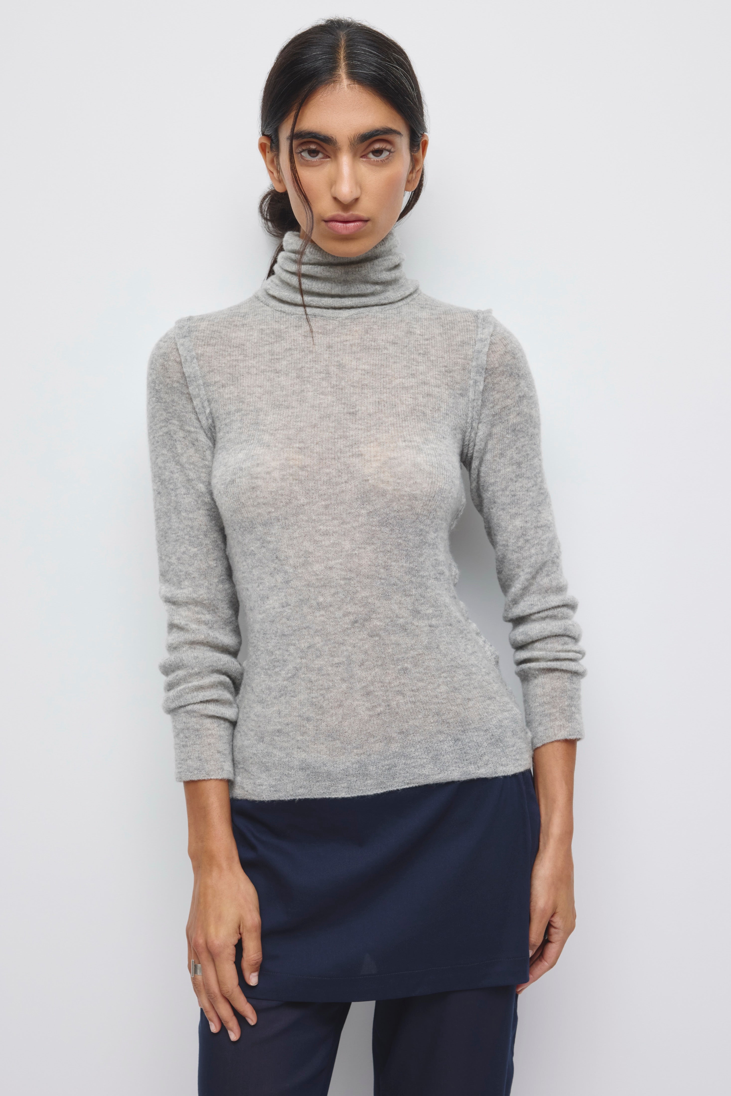 Chandail Salma à col roulé pour femmes en gris chiné
