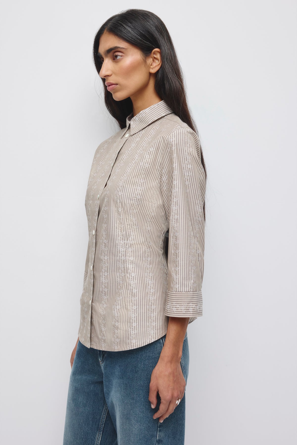Women's Sanaa Shirt in Taupe Stripe